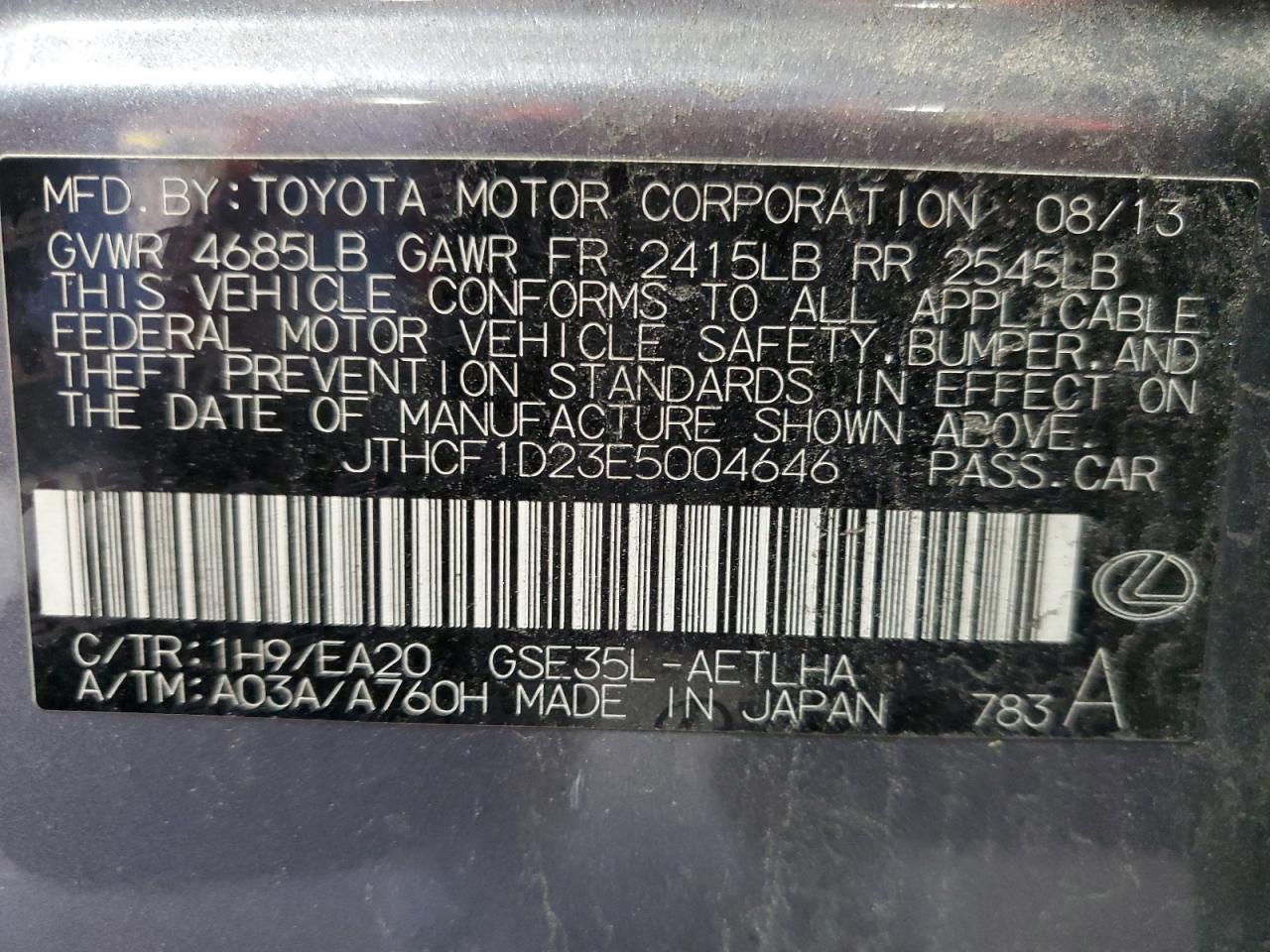 2014 Lexus Is 250 Gray vin: JTHCF1D23E5004646