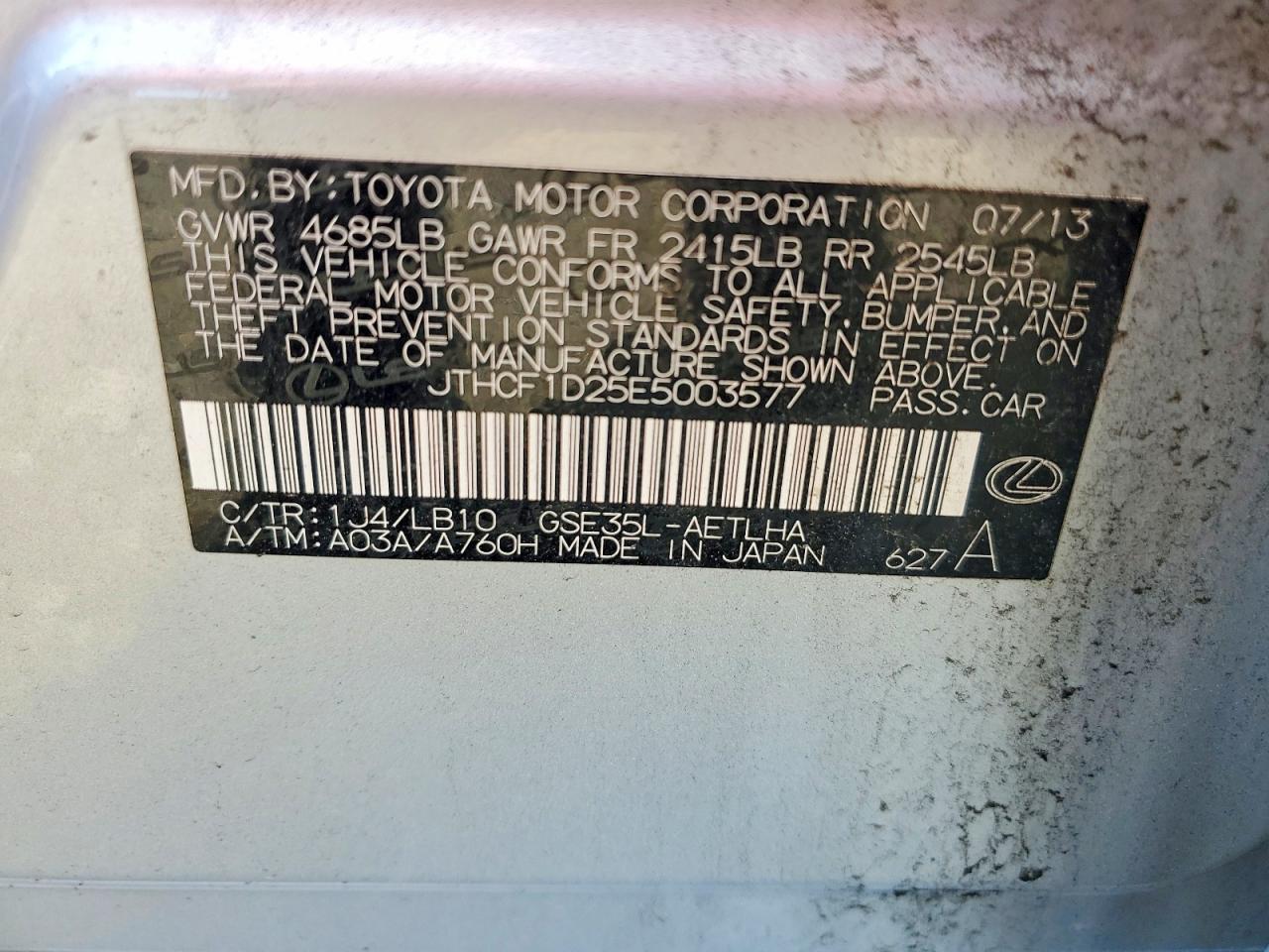 2014 Lexus Is 250 Silver vin: JTHCF1D25E5003577