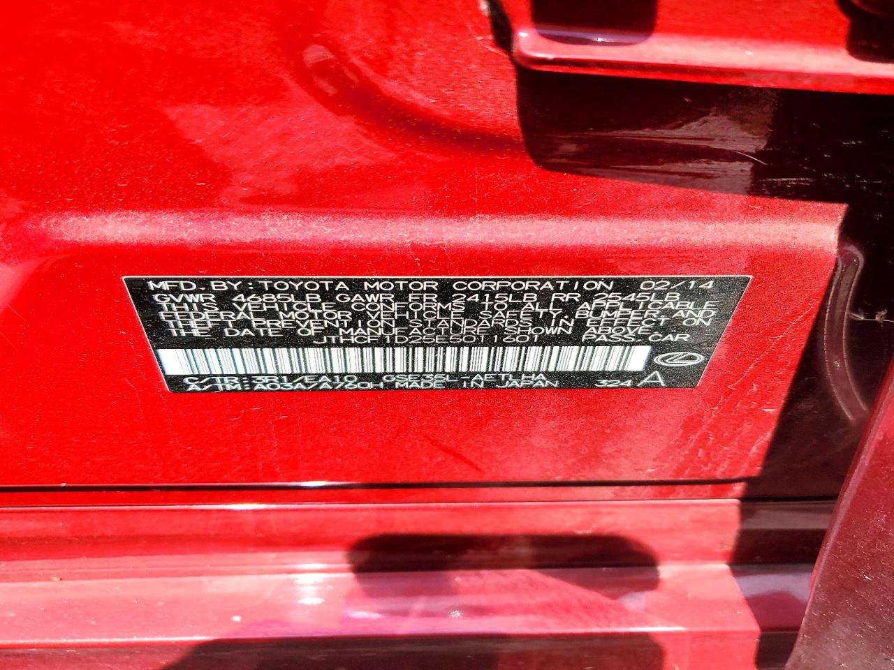 2014 Lexus Is 250 Red vin: JTHCF1D25E5011601