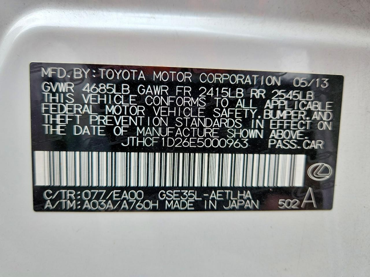 2014 Lexus Is 250 White vin: JTHCF1D26E5000963