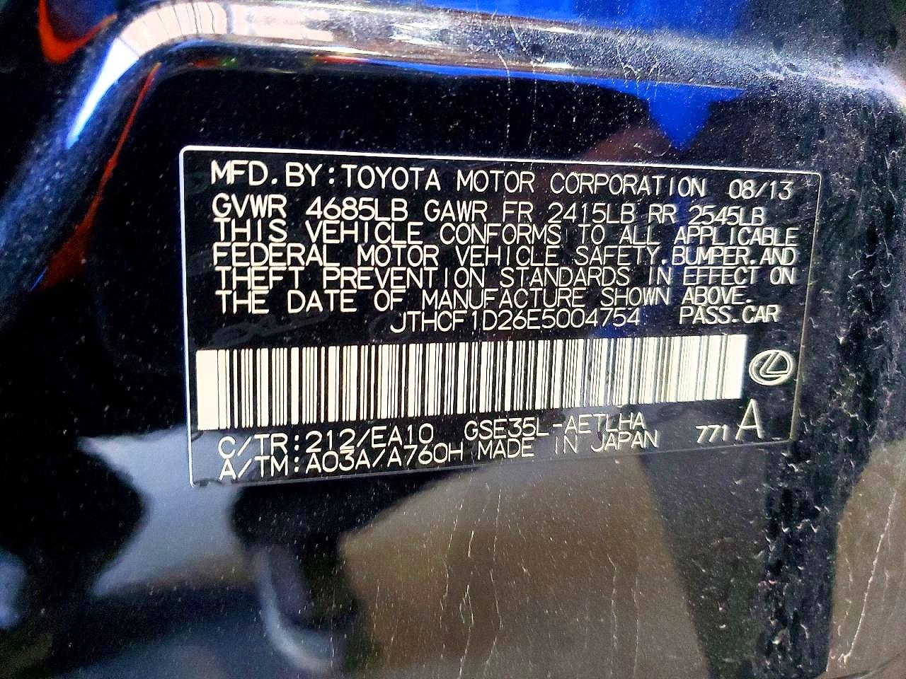 2014 Lexus Is 250 Black vin: JTHCF1D26E5004754