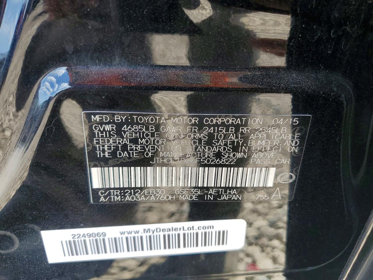 2015 Lexus Is 250 Black vin: JTHCF1D26F5026822