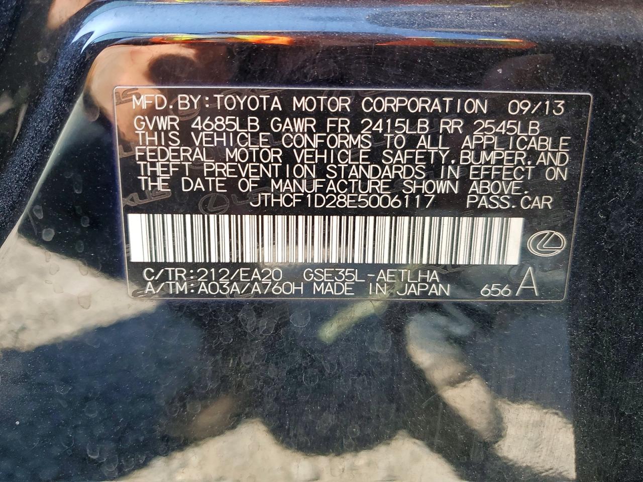 2014 Lexus Is 250 Black vin: JTHCF1D28E5006117