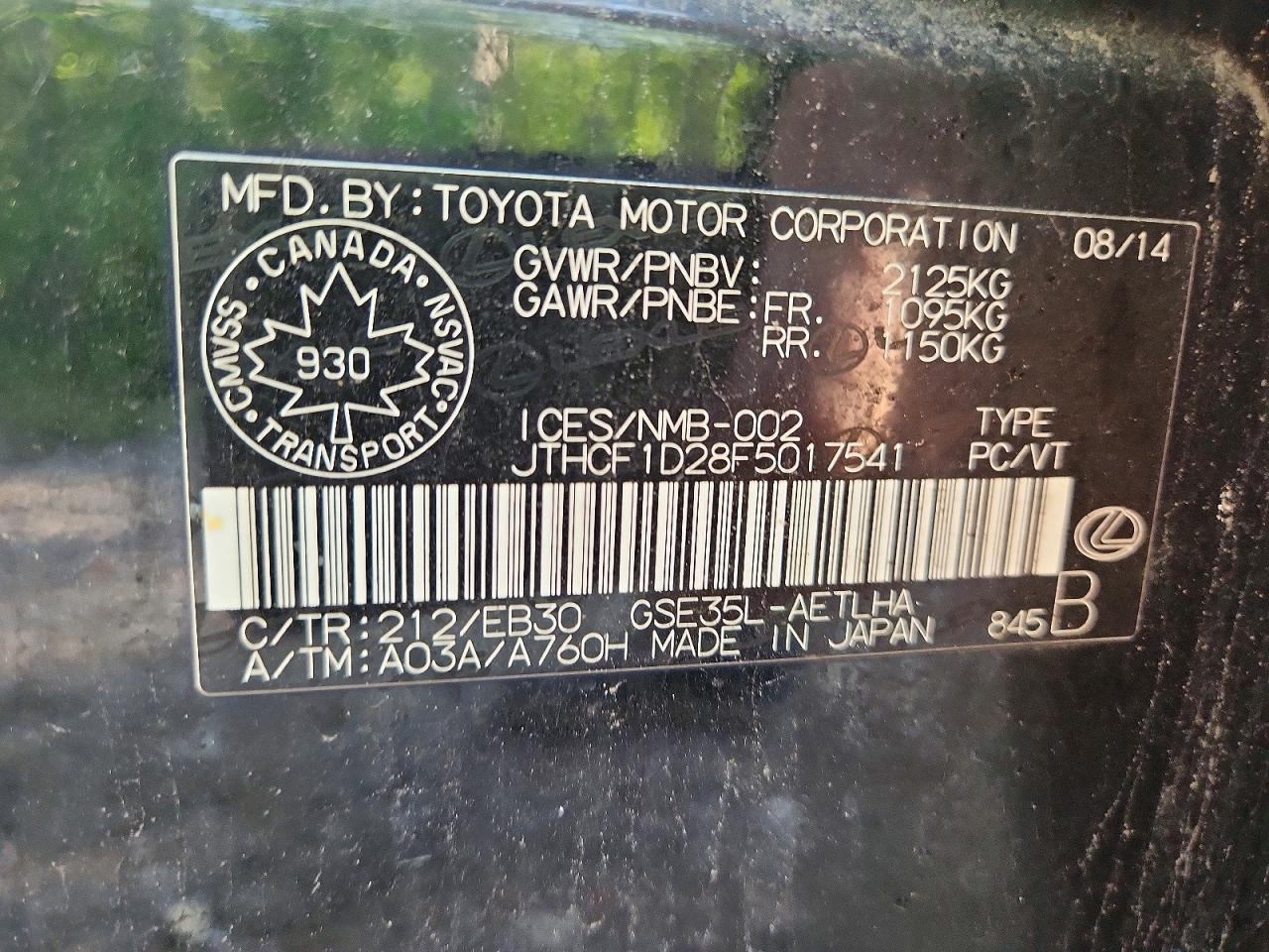 2015 Lexus Is 250 Черный vin: JTHCF1D28F5017541