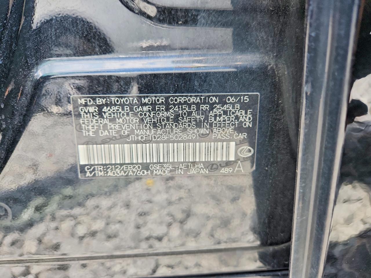 2015 Lexus Is 250 Black vin: JTHCF1D28F5028491