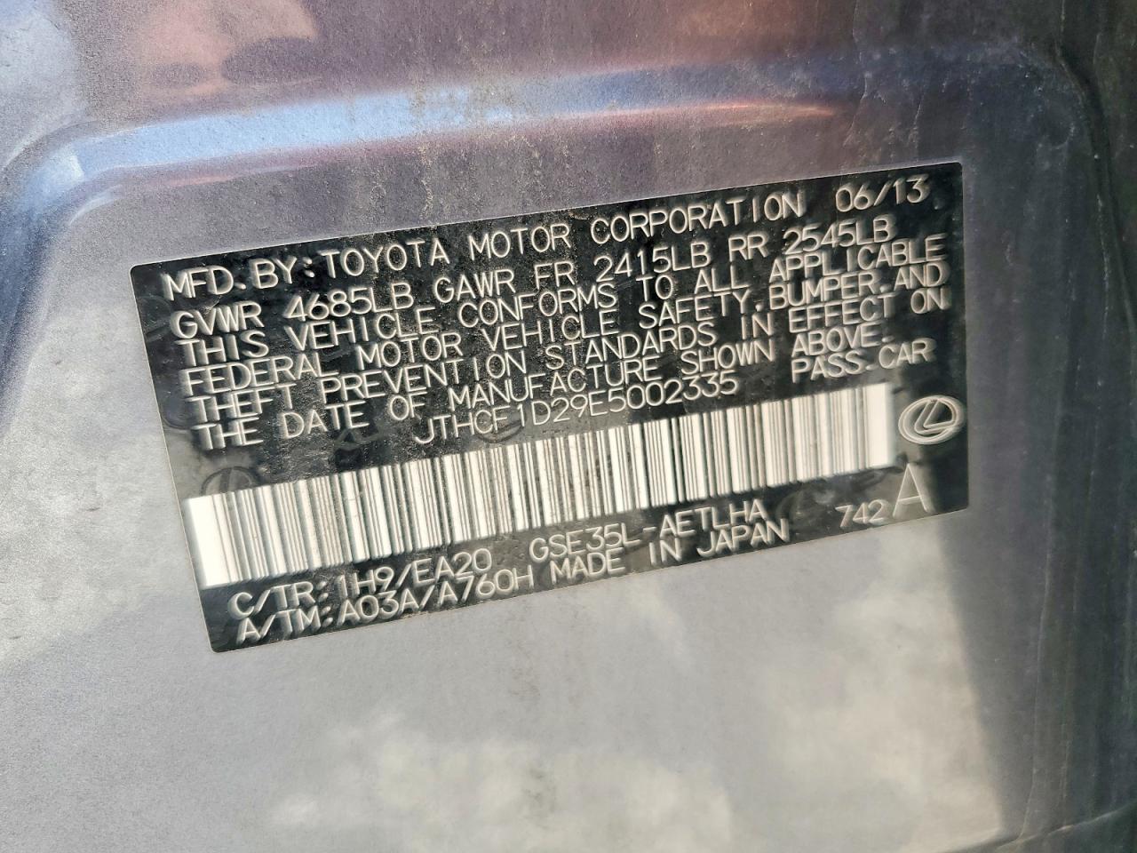 2014 Lexus Is 250 Silver vin: JTHCF1D29E5002335