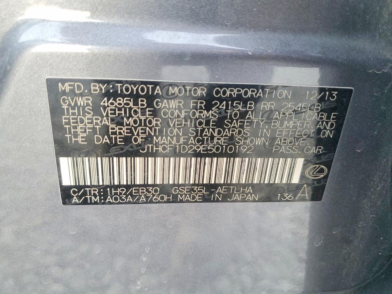 2014 Lexus Is 250 Gray vin: JTHCF1D29E5010192