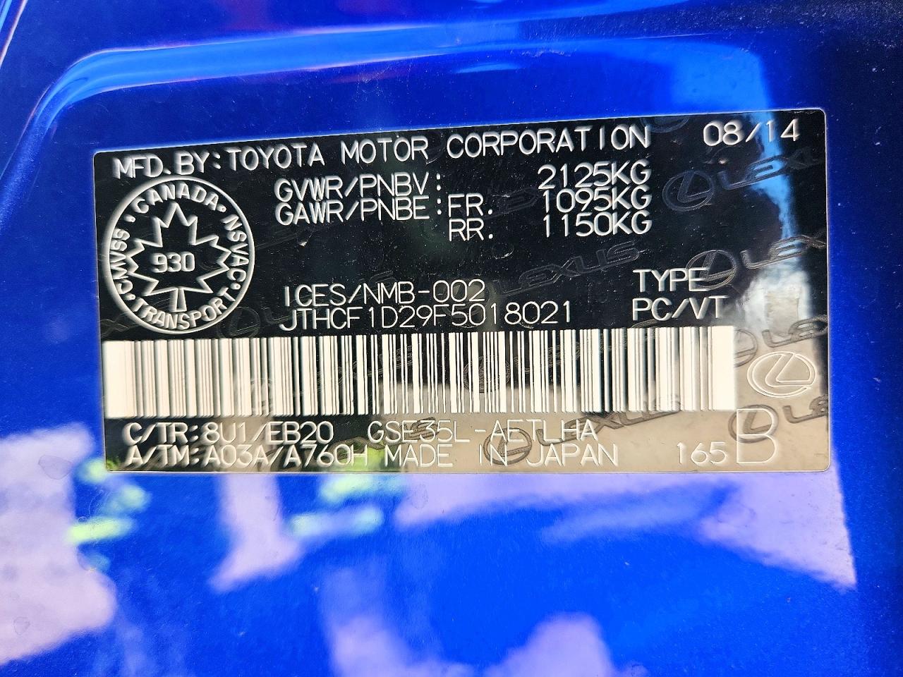 2015 Lexus Is 250 Blue vin: JTHCF1D29F5018021