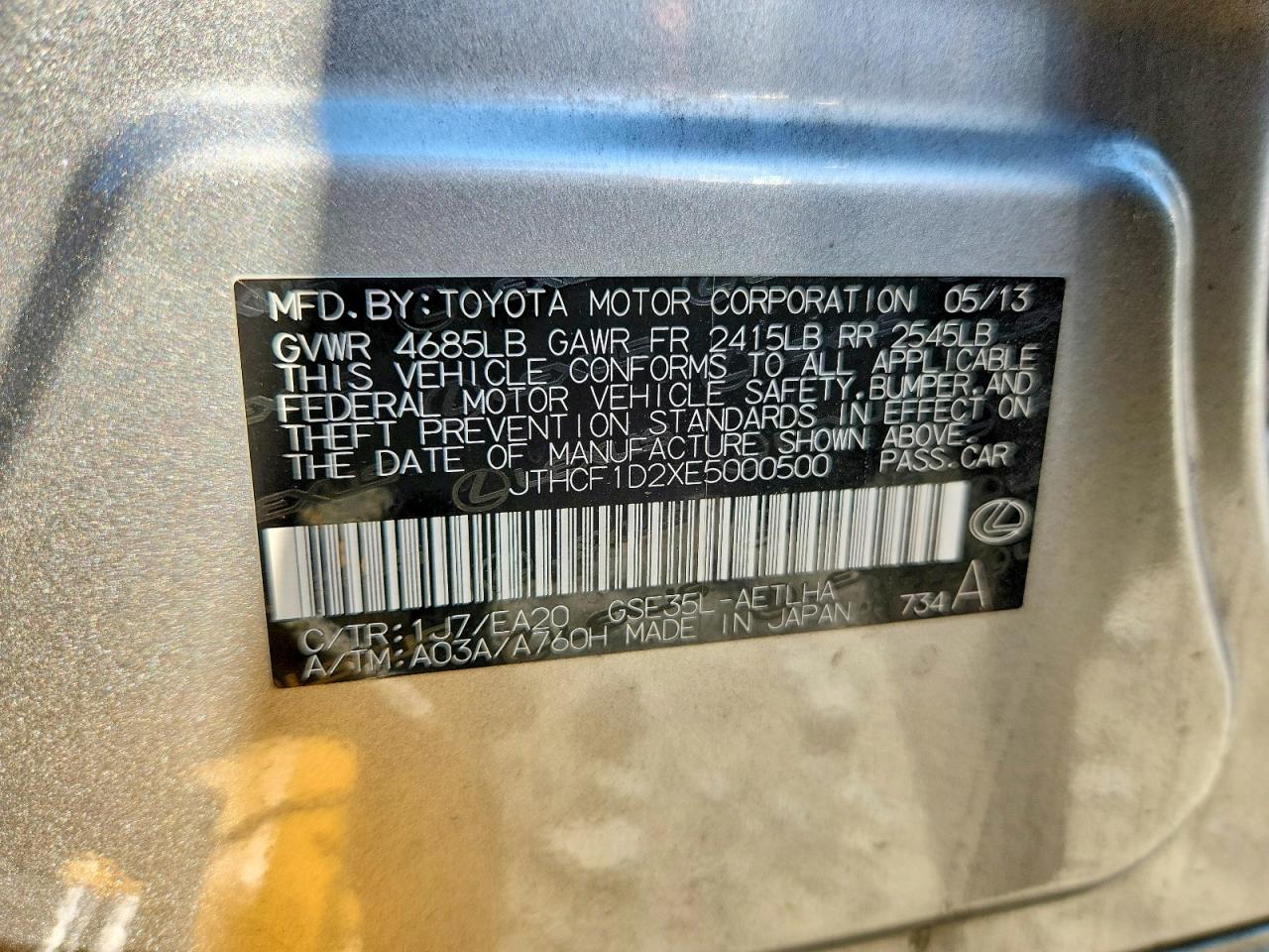 2014 Lexus Is 250 Silver vin: JTHCF1D2XE5000500
