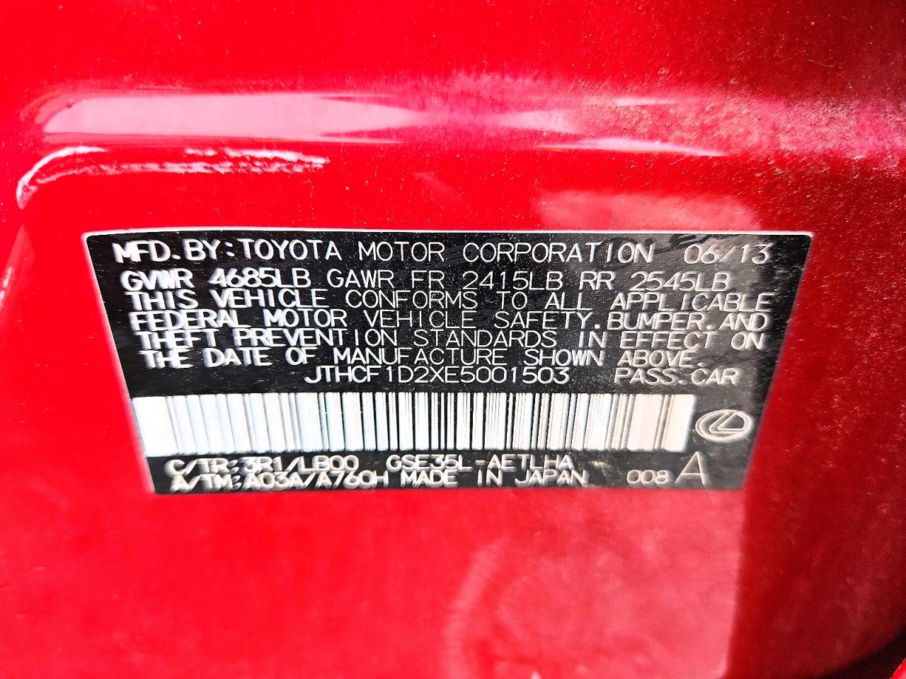 2014 Lexus Is 250 Красный vin: JTHCF1D2XE5001503