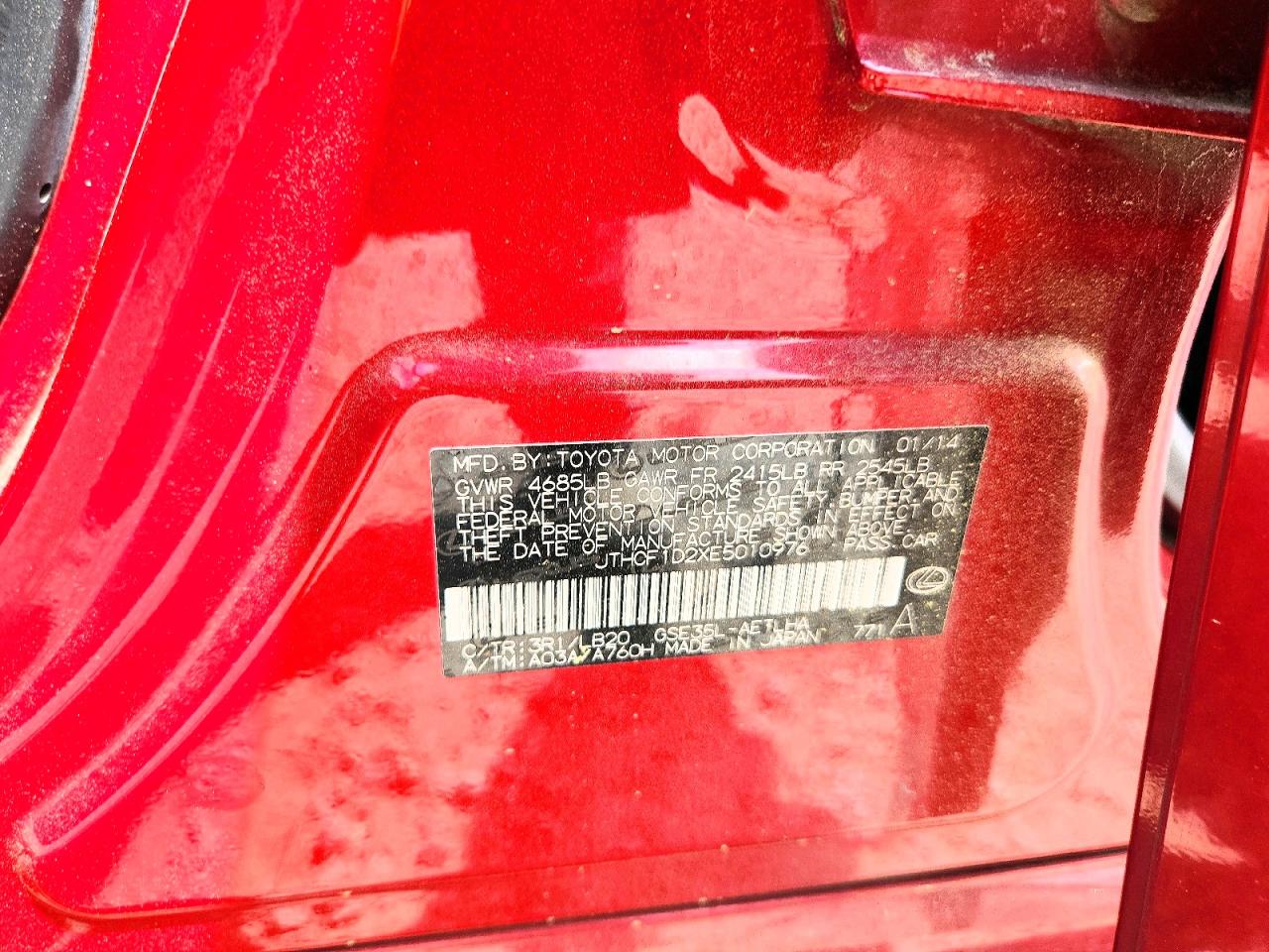 2014 Lexus Is 250 Base Red vin: JTHCF1D2XE5010976