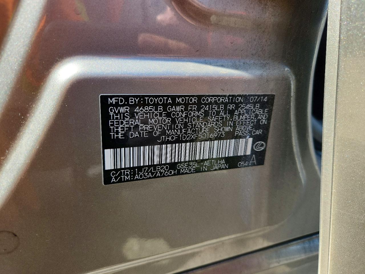 2015 Lexus Is 250 Silver vin: JTHCF1D2XF5016973