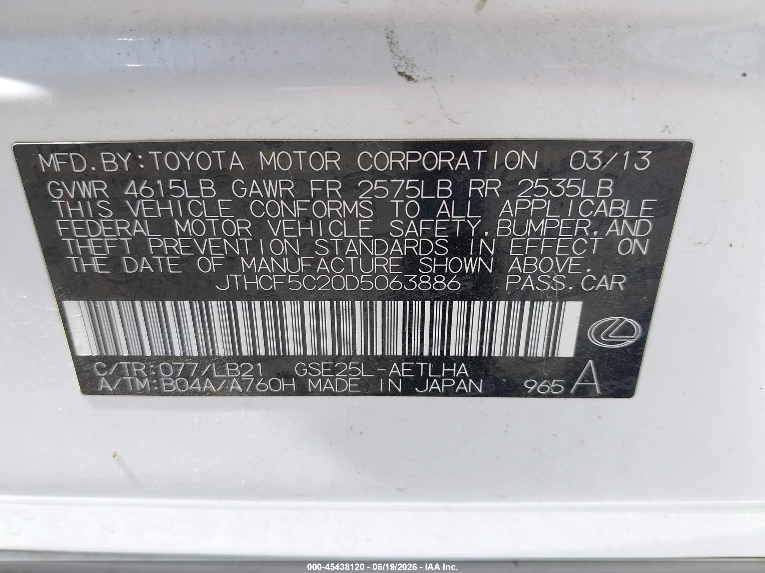 2013 Lexus Is 250   White vin: JTHCF5C20D5063886