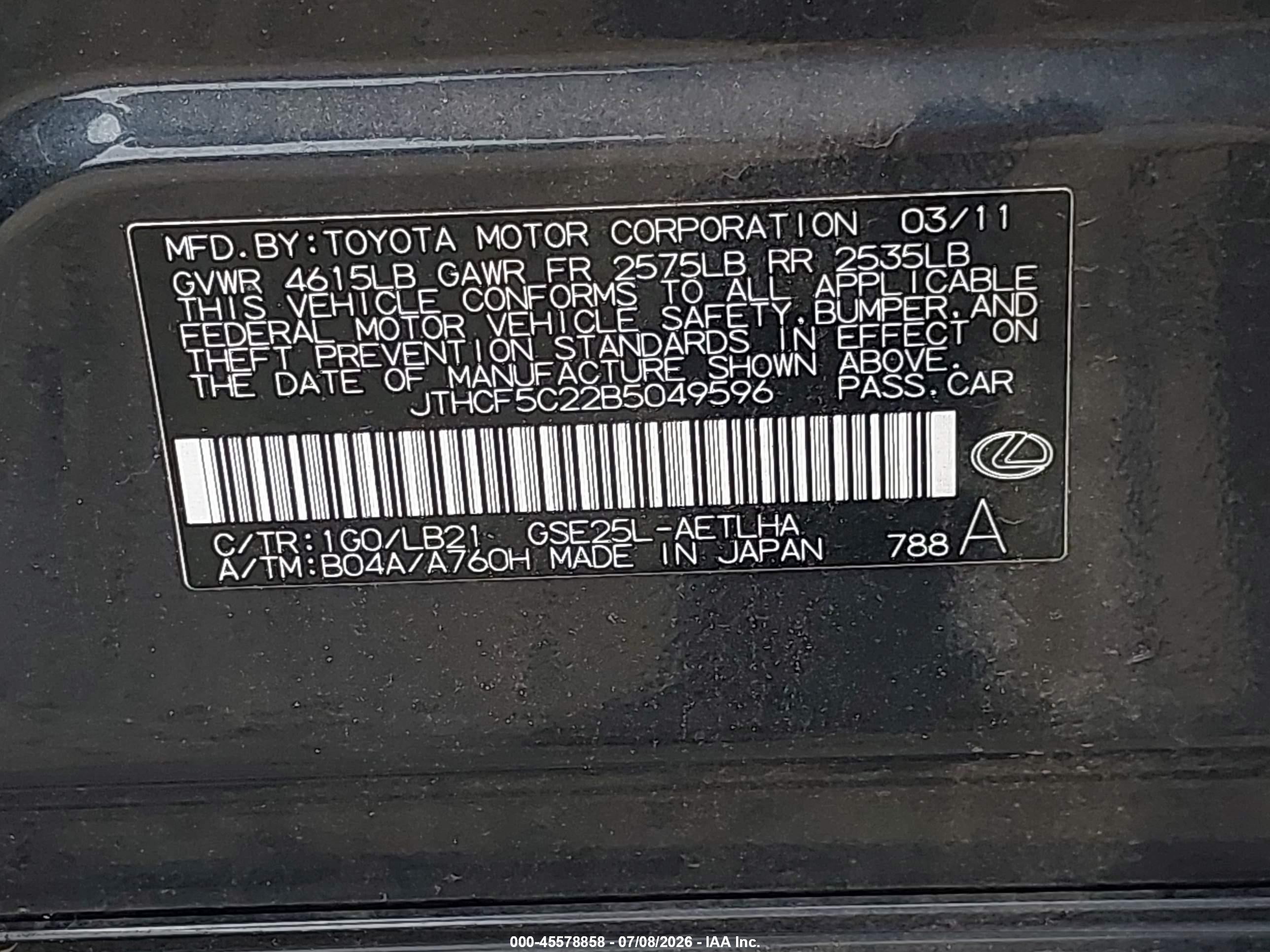 2011 Lexus Is 250   Gray vin: JTHCF5C22B5049596