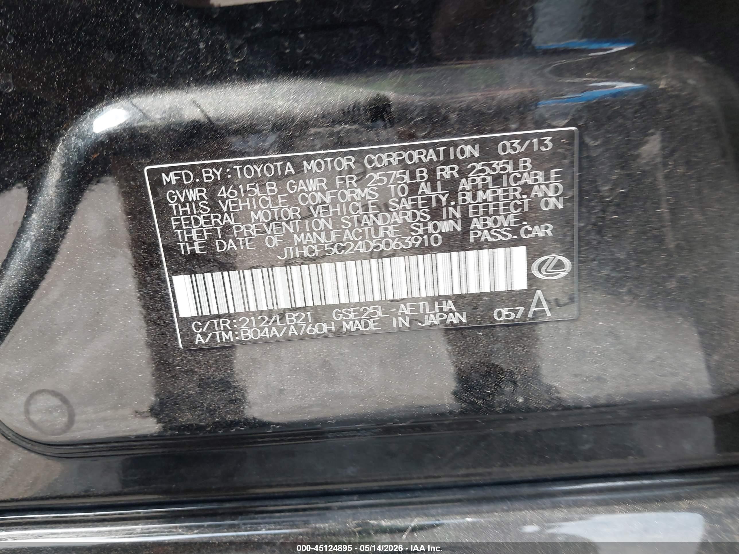 2013 Lexus Is 250   Black vin: JTHCF5C24D5063910