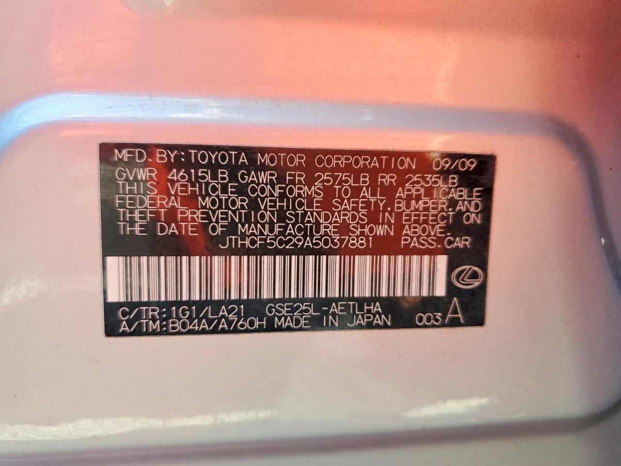 2010 Lexus Is 250 Silver vin: JTHCF5C29A5037881