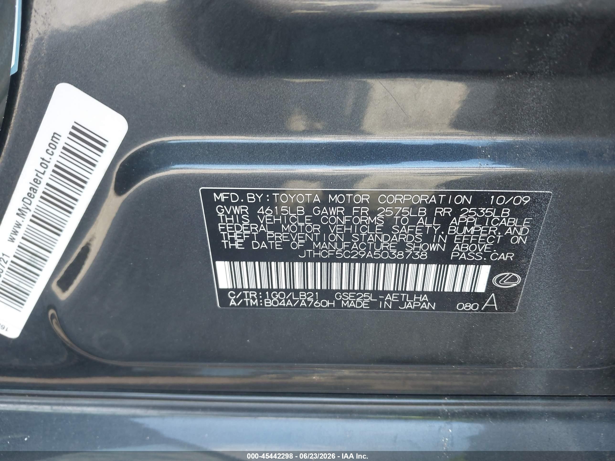 2010 Lexus Is 250   Black vin: JTHCF5C29A5038738
