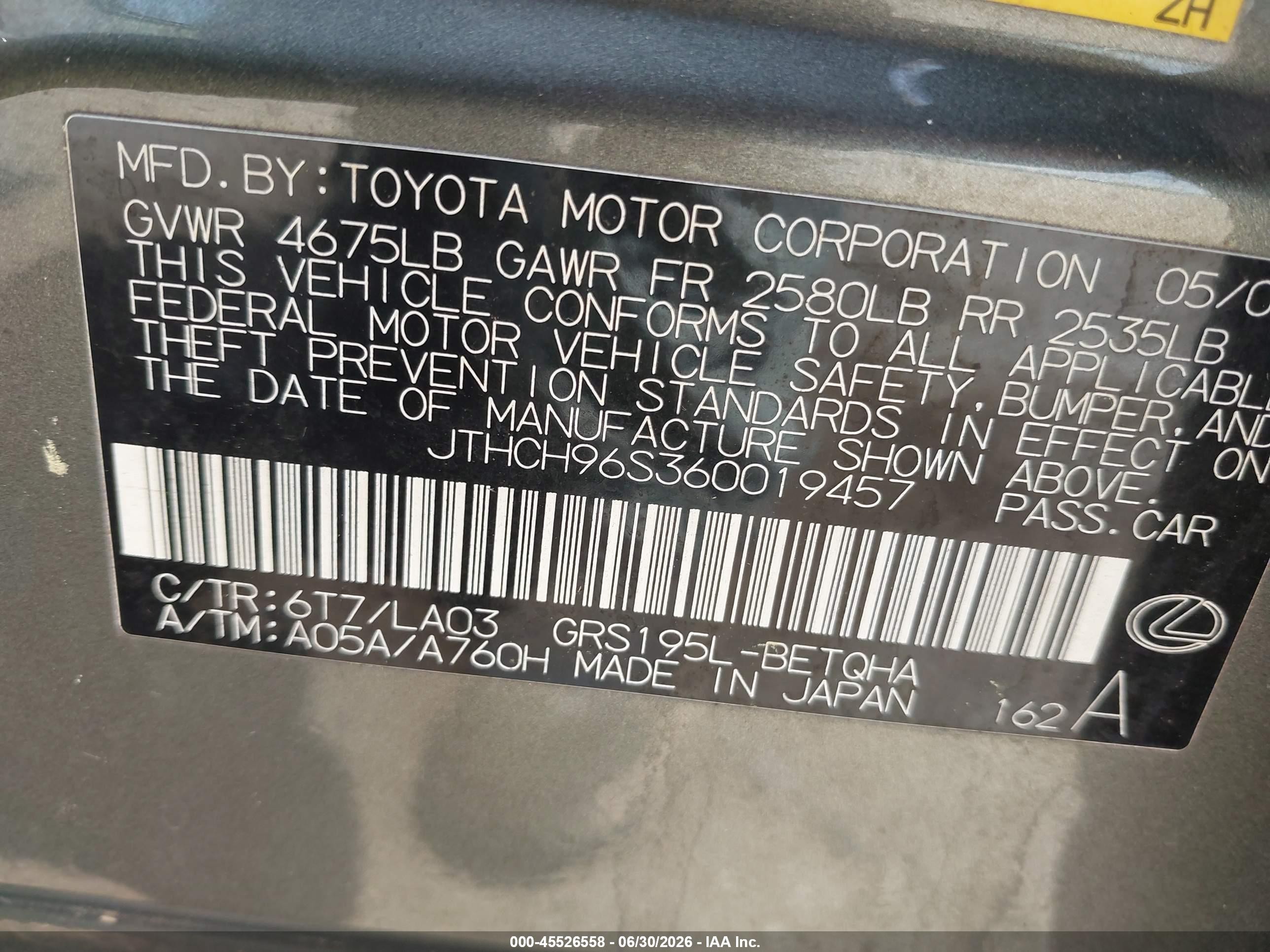 2006 Lexus Gs 300 Green vin: JTHCH96S360019457