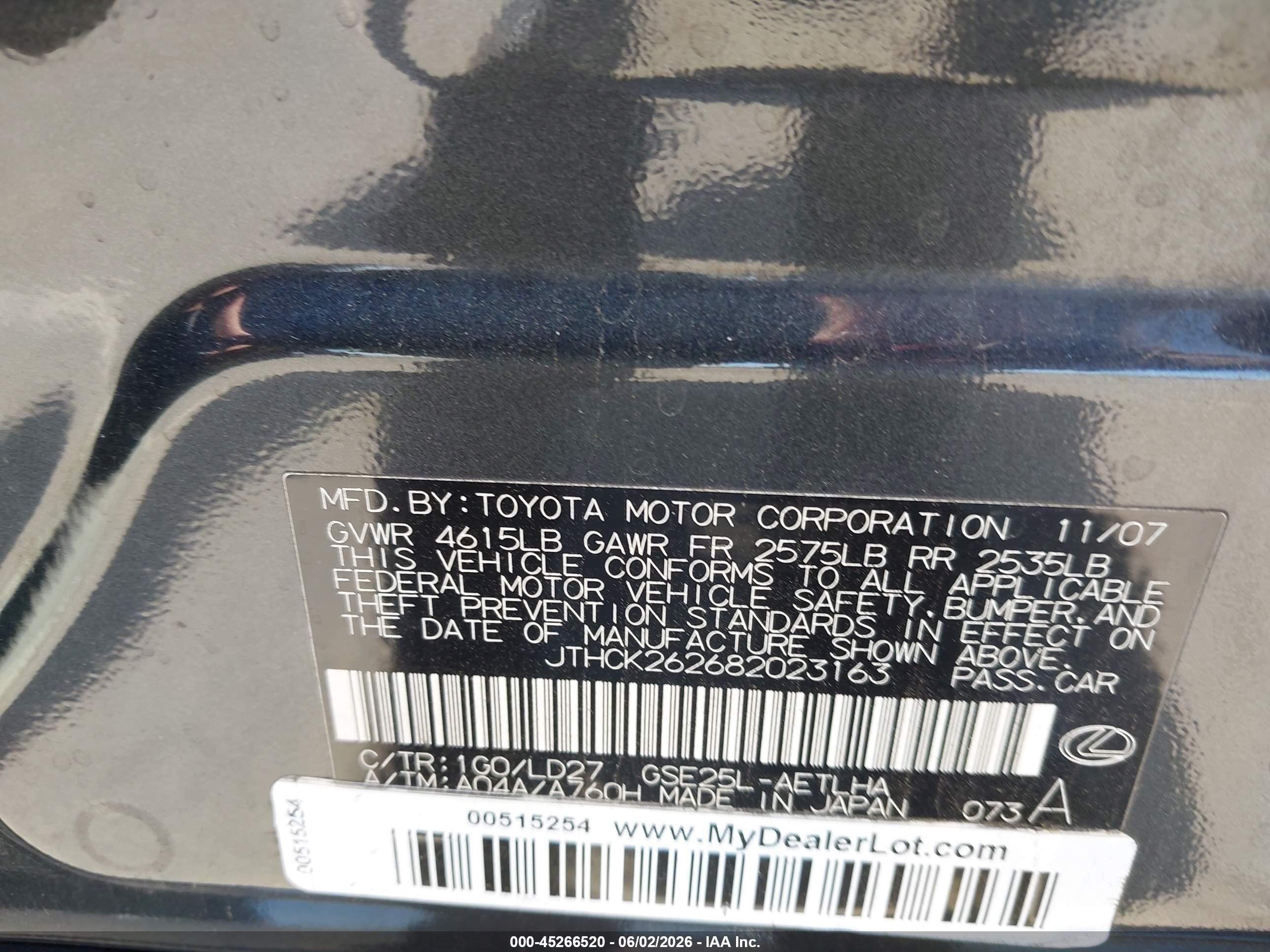 2008 Lexus Is 250 Black vin: JTHCK262682023163