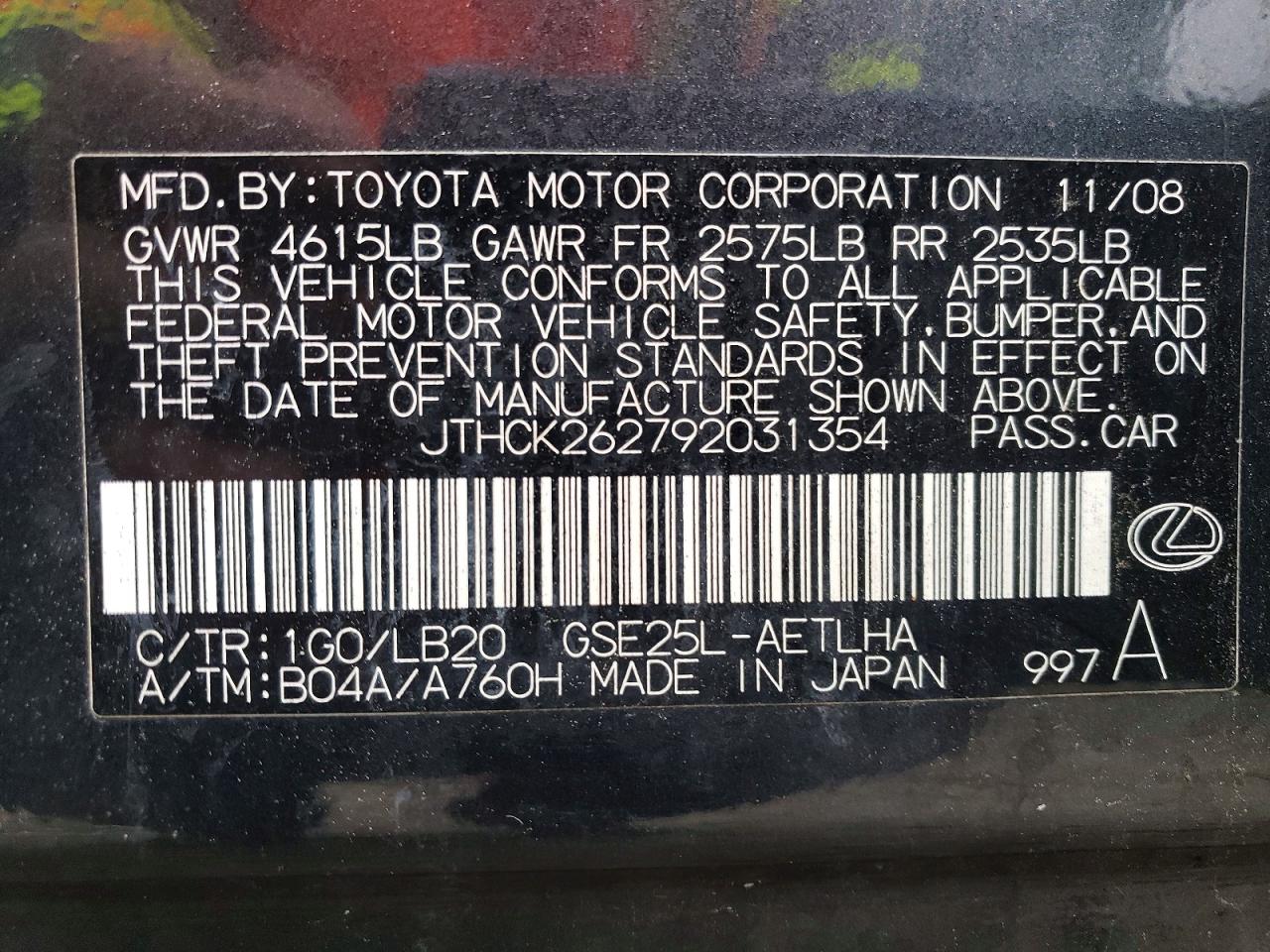 2009 Lexus Is 250 Gray vin: JTHCK262792031354