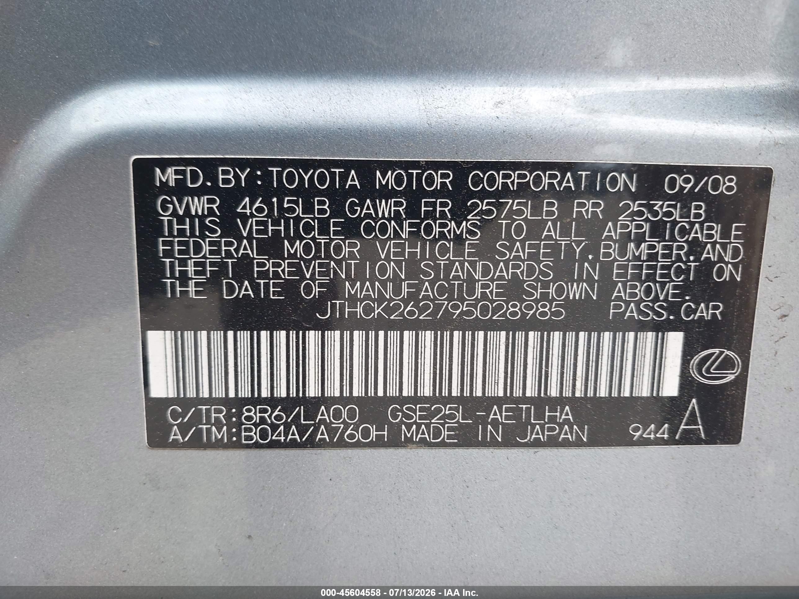 2009 Lexus Is 250   Blue vin: JTHCK262795028985