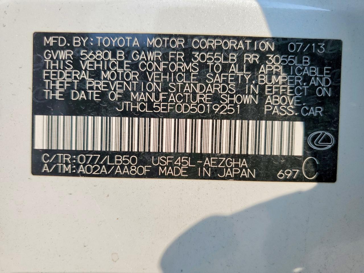 2013 Lexus Ls 460 White vin: JTHCL5EF0D5019251