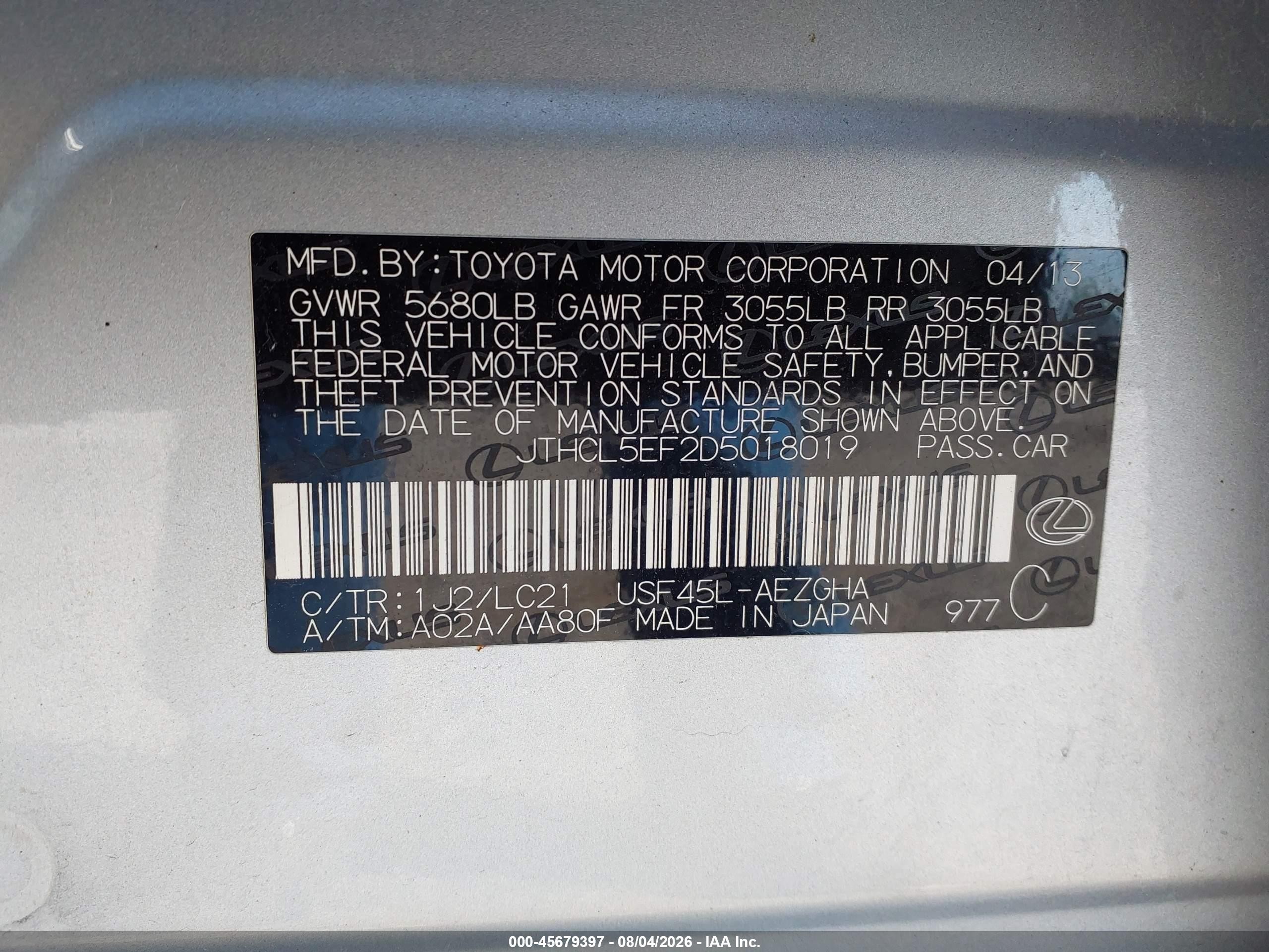 2013 Lexus Ls 460 Серебряный vin: JTHCL5EF2D5018019