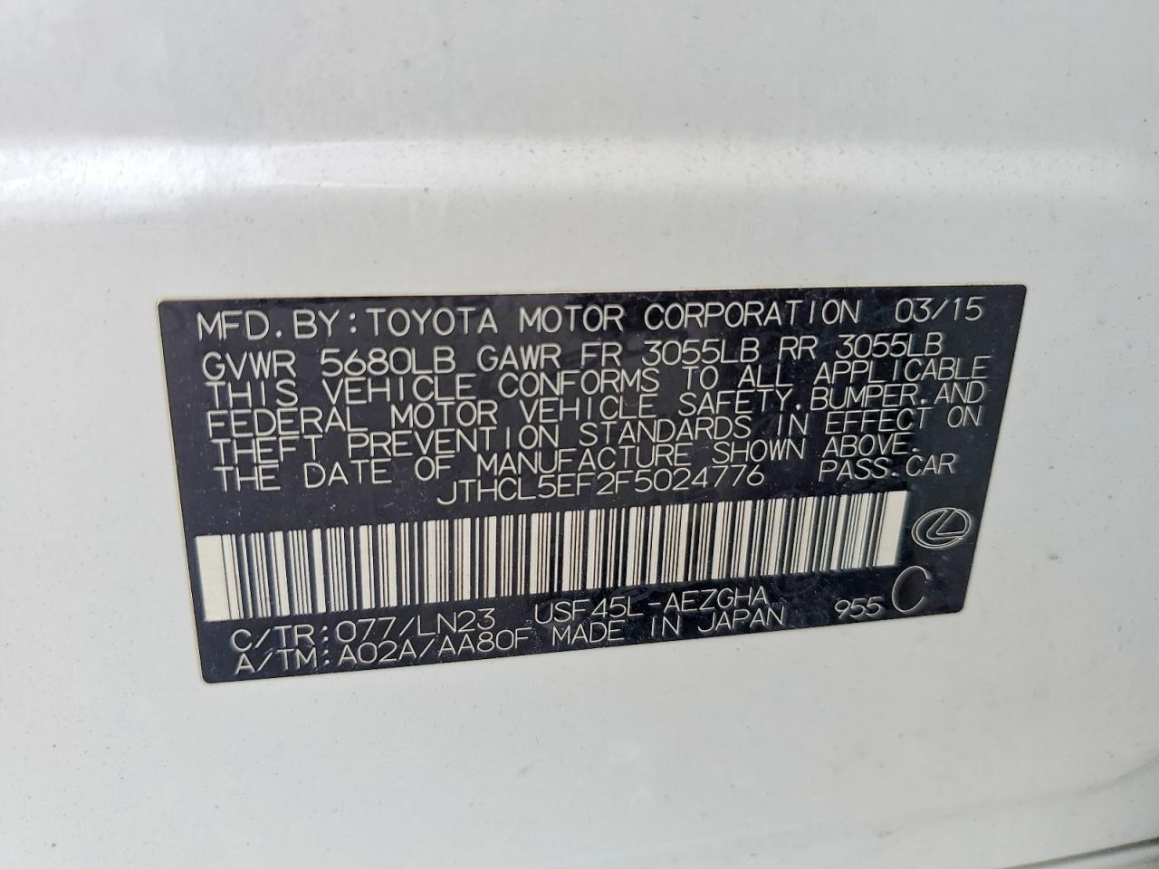 2015 Lexus Ls 460 Base White vin: JTHCL5EF2F5024776
