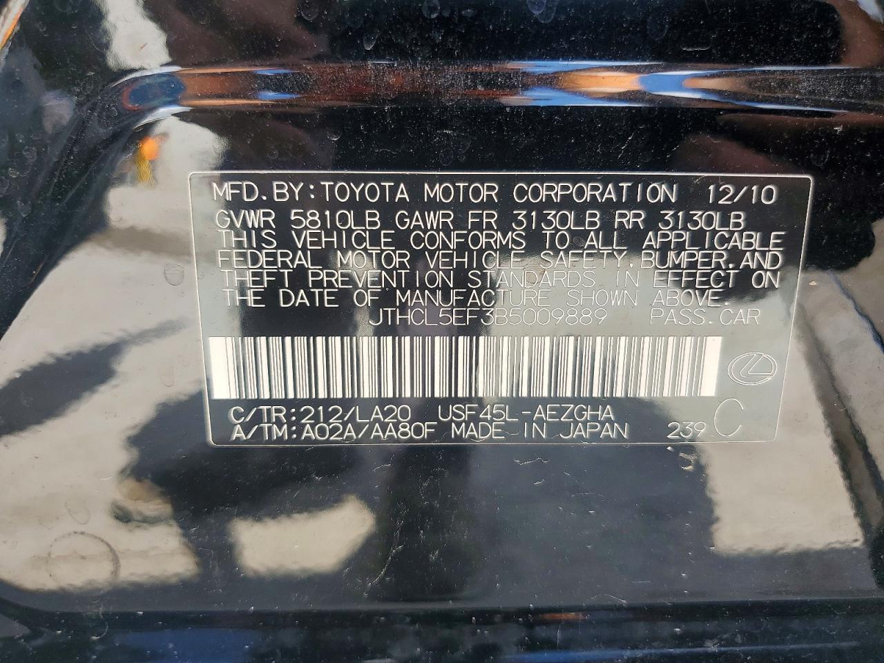 2011 Lexus Ls 460 Black vin: JTHCL5EF3B5009889