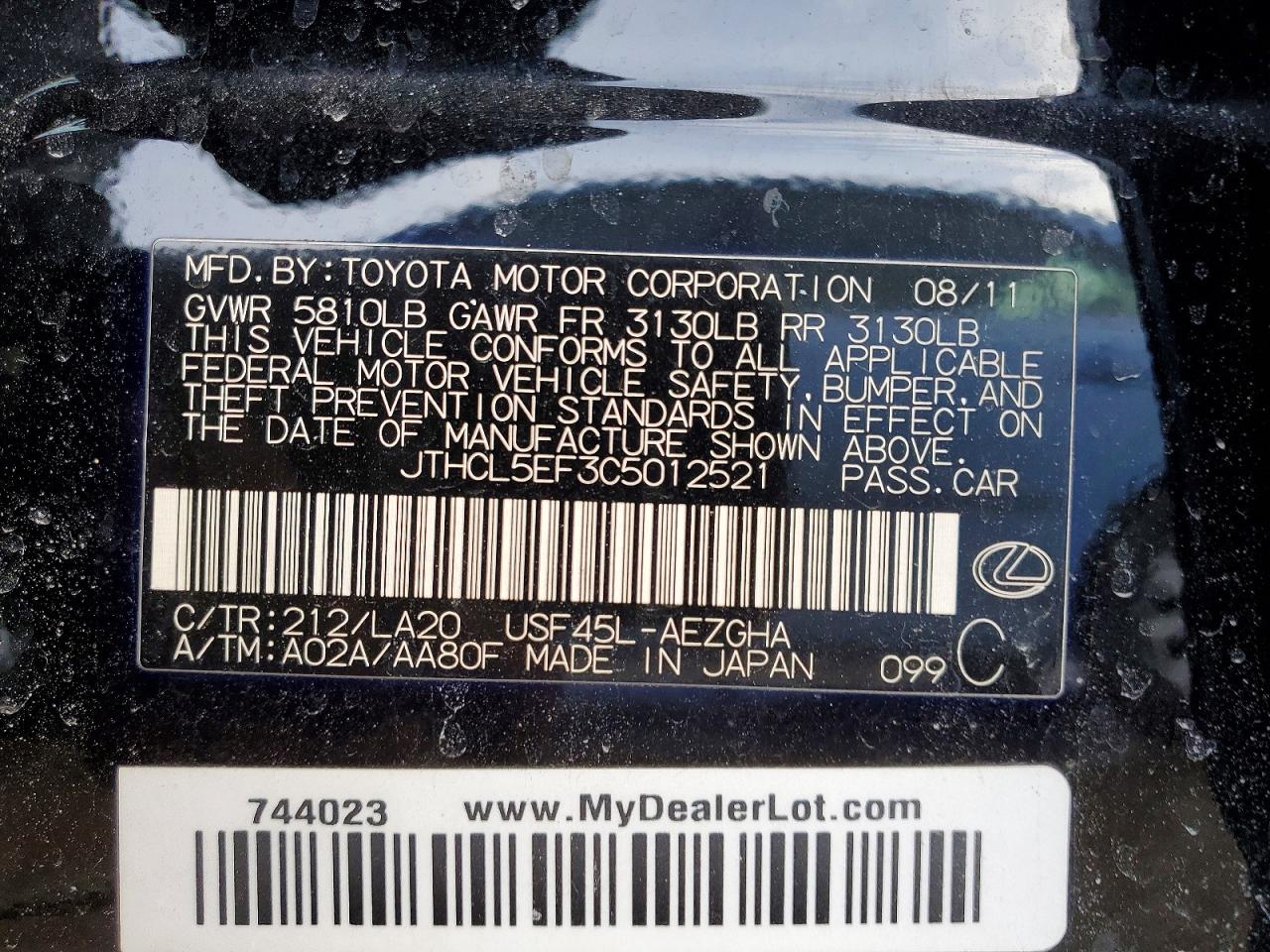 2012 Lexus Ls 460 Base Black vin: JTHCL5EF3C5012521