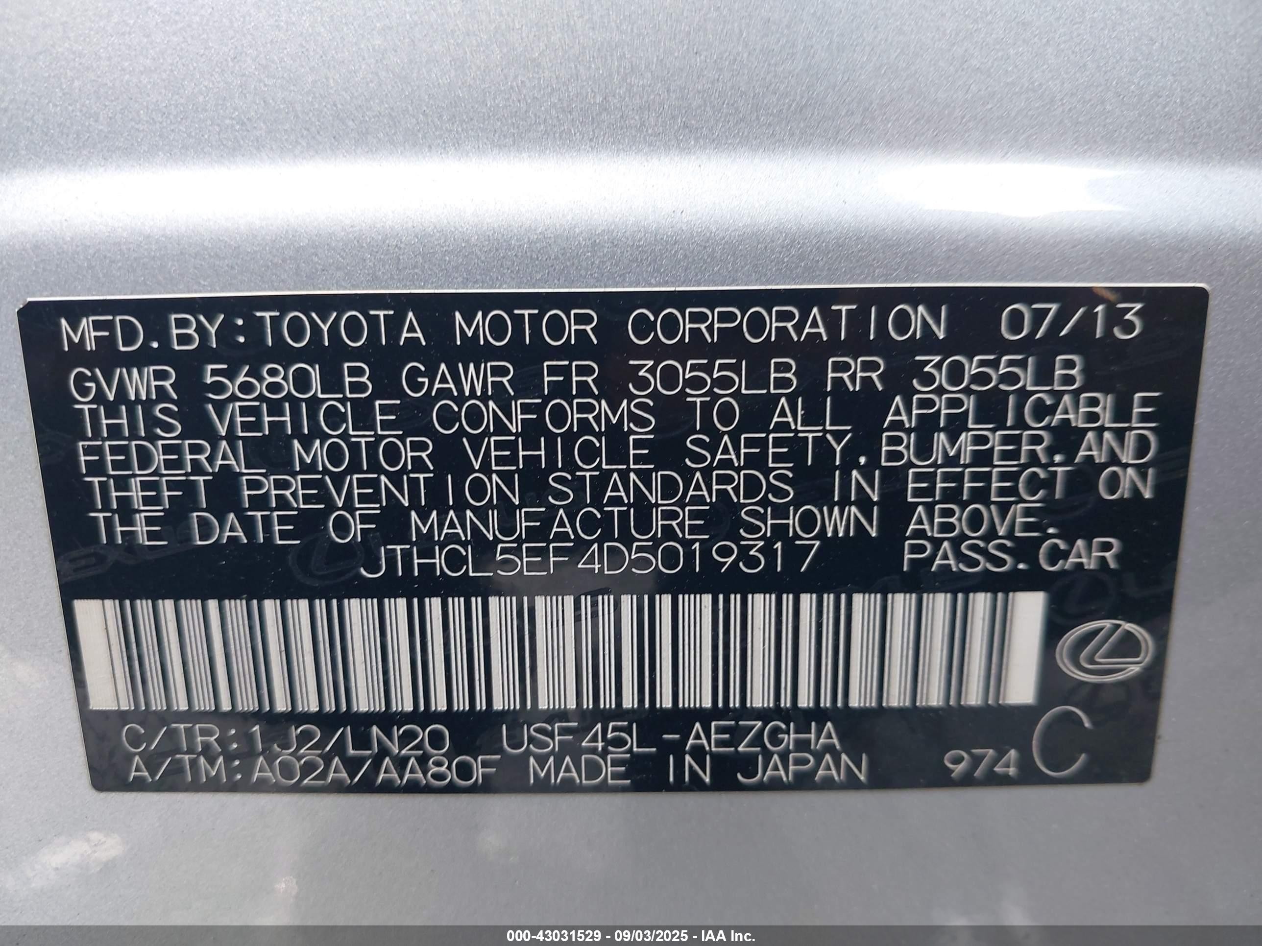 2013 Lexus Ls 460 Серебряный vin: JTHCL5EF4D5019317