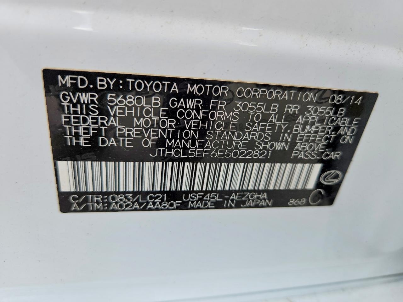 2014 Lexus Ls 460 White vin: JTHCL5EF6E5022821