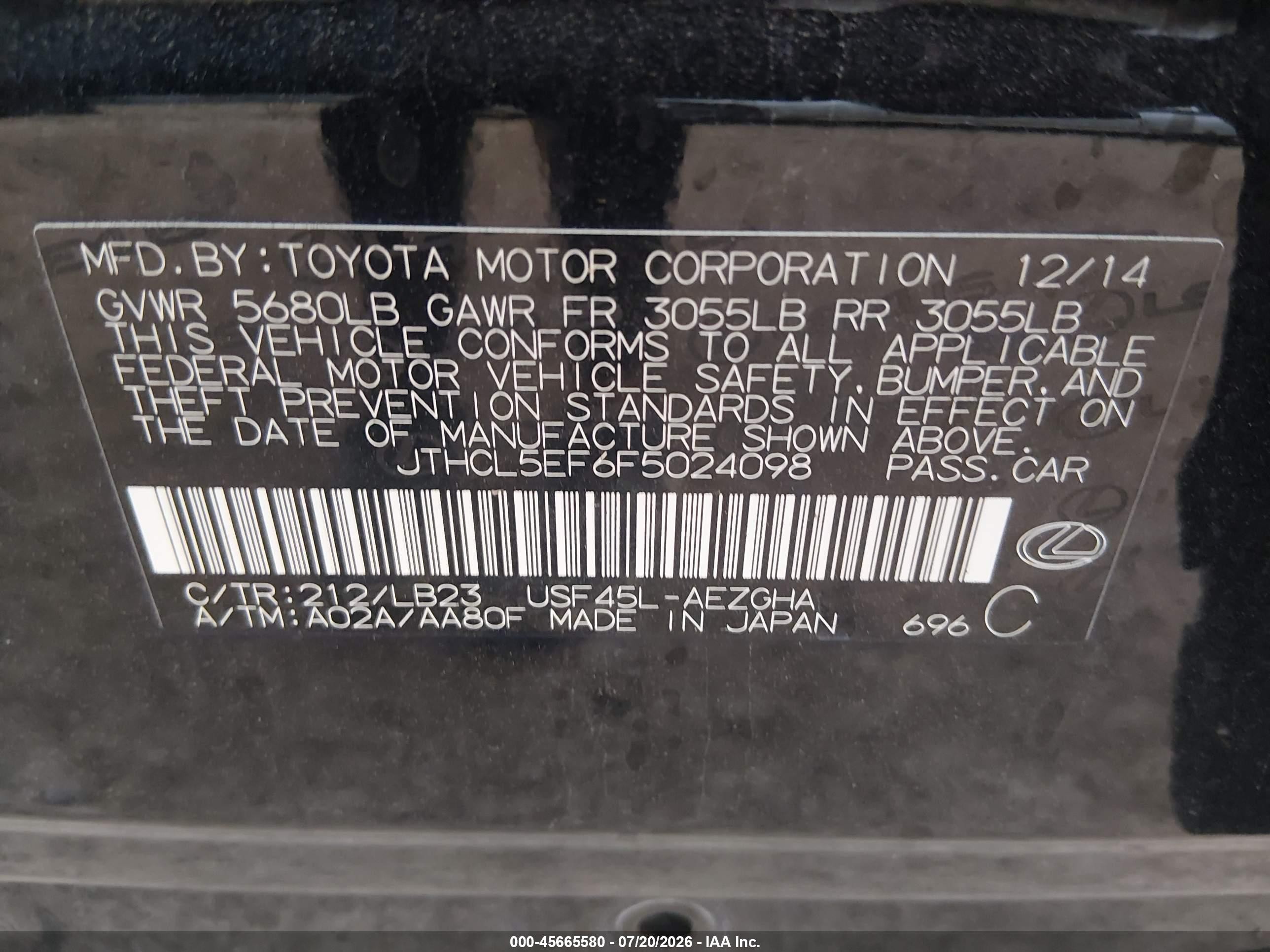 2015 Lexus Ls 460   Black vin: JTHCL5EF6F5024098