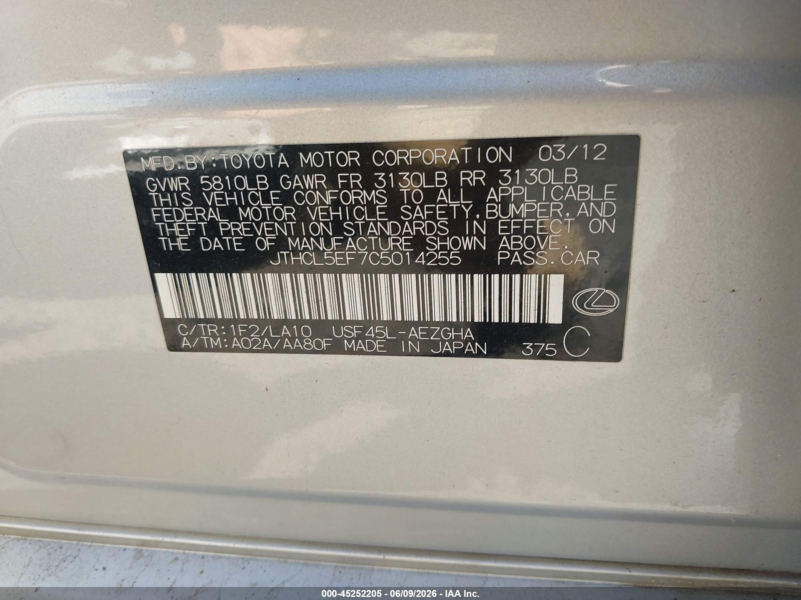 2012 Lexus Ls 460   Silver vin: JTHCL5EF7C5014255