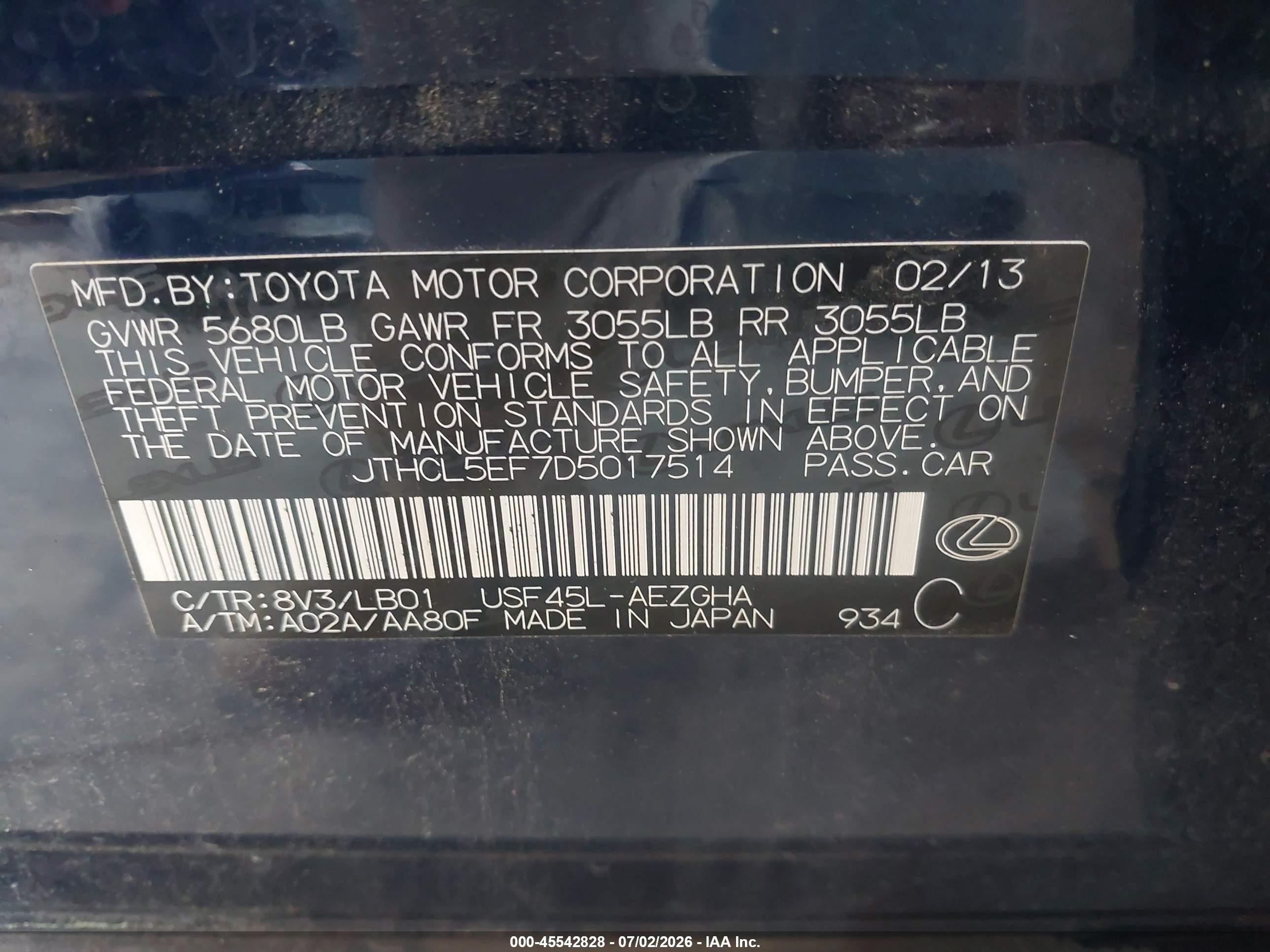 2013 Lexus Ls 460   Синий vin: JTHCL5EF7D5017514