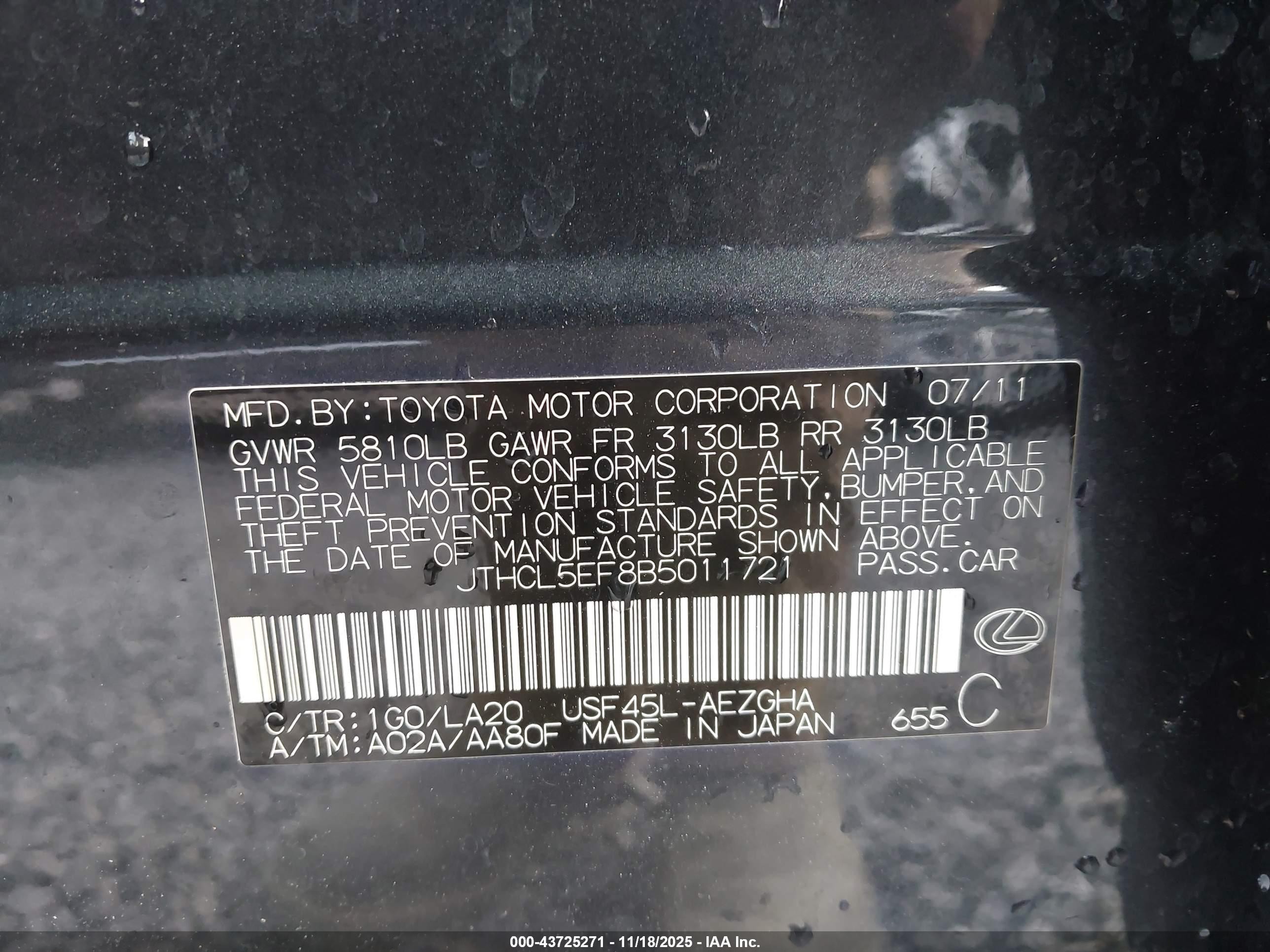 2011 Lexus Ls 460   Gray vin: JTHCL5EF8B5011721