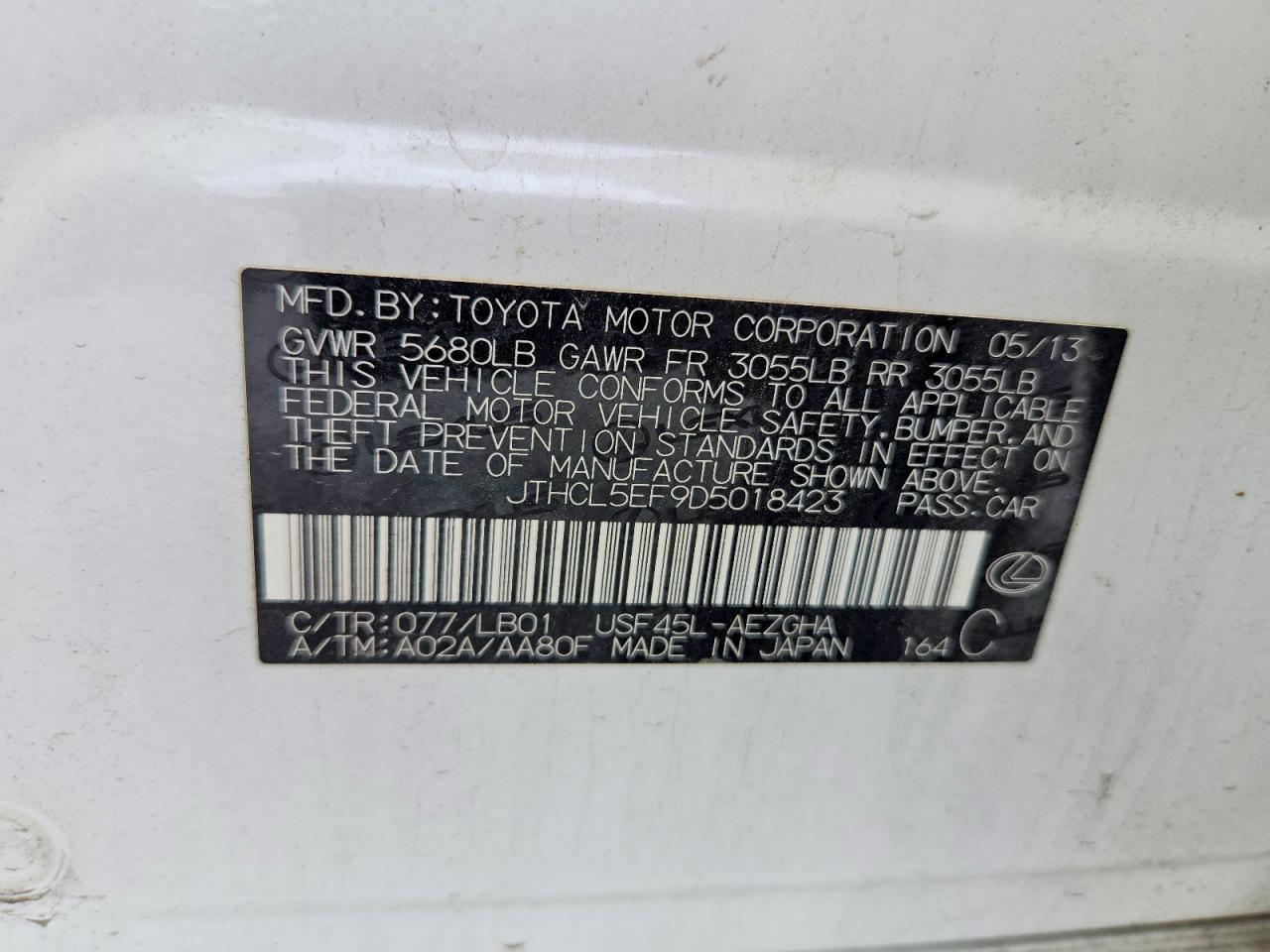 2013 Lexus Ls 460 White vin: JTHCL5EF9D5018423