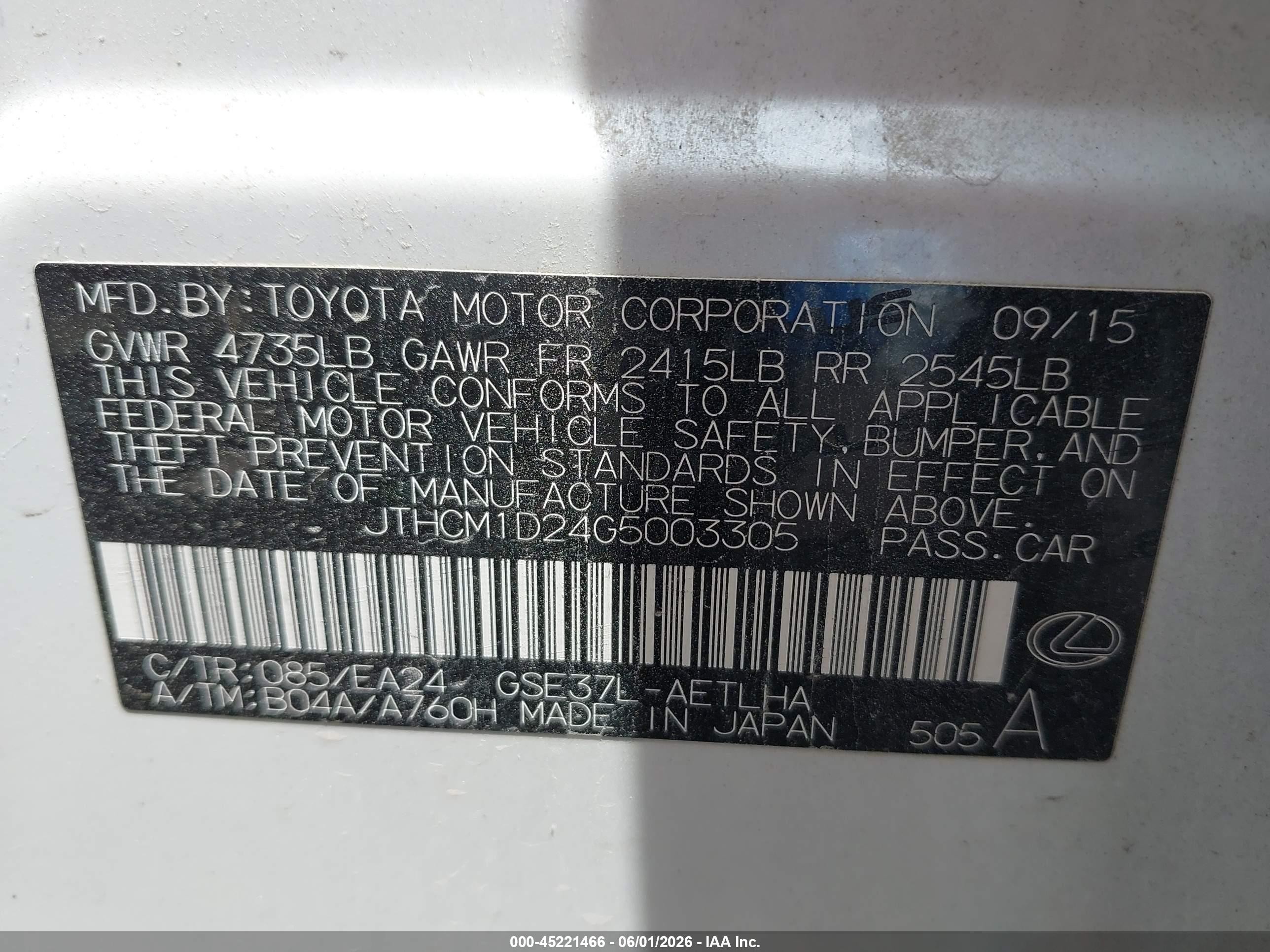 2016 Lexus Is 300 White vin: JTHCM1D24G5003305
