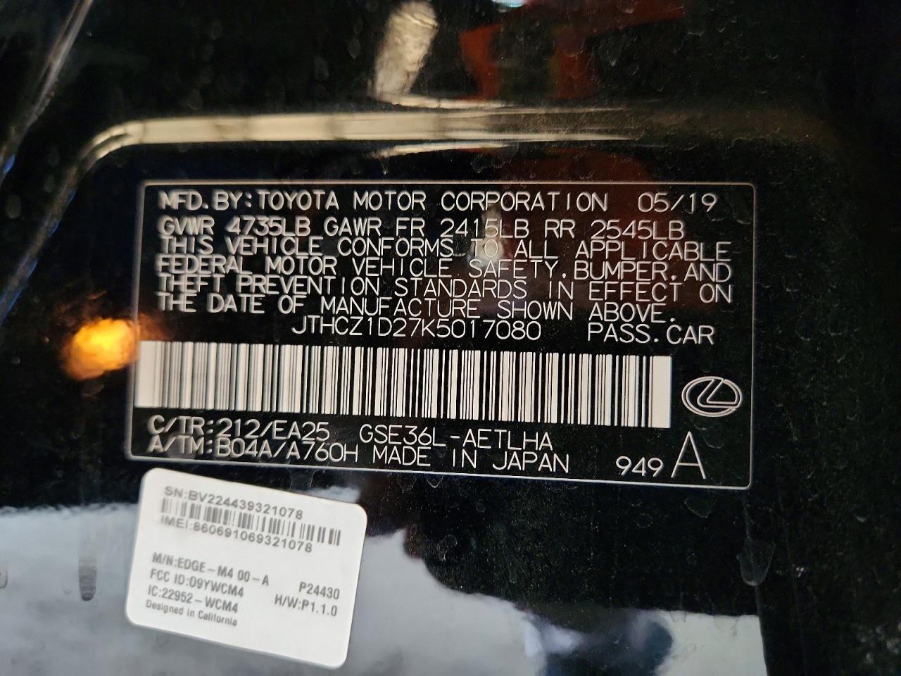 2019 Lexus Is 350 Black vin: JTHCZ1D27K5017080