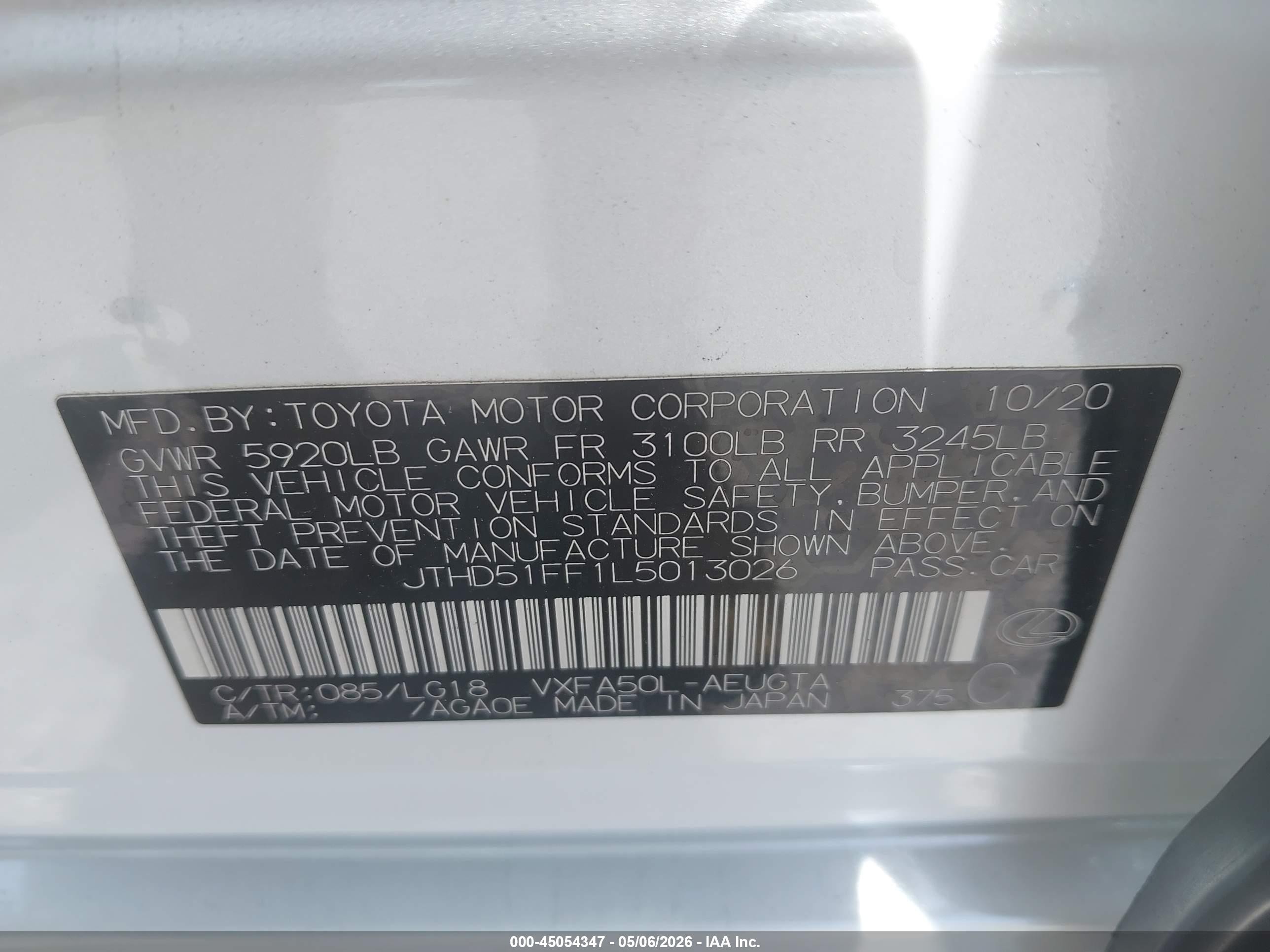 2020 Lexus Ls 500 White vin: JTHD51FF1L5013026