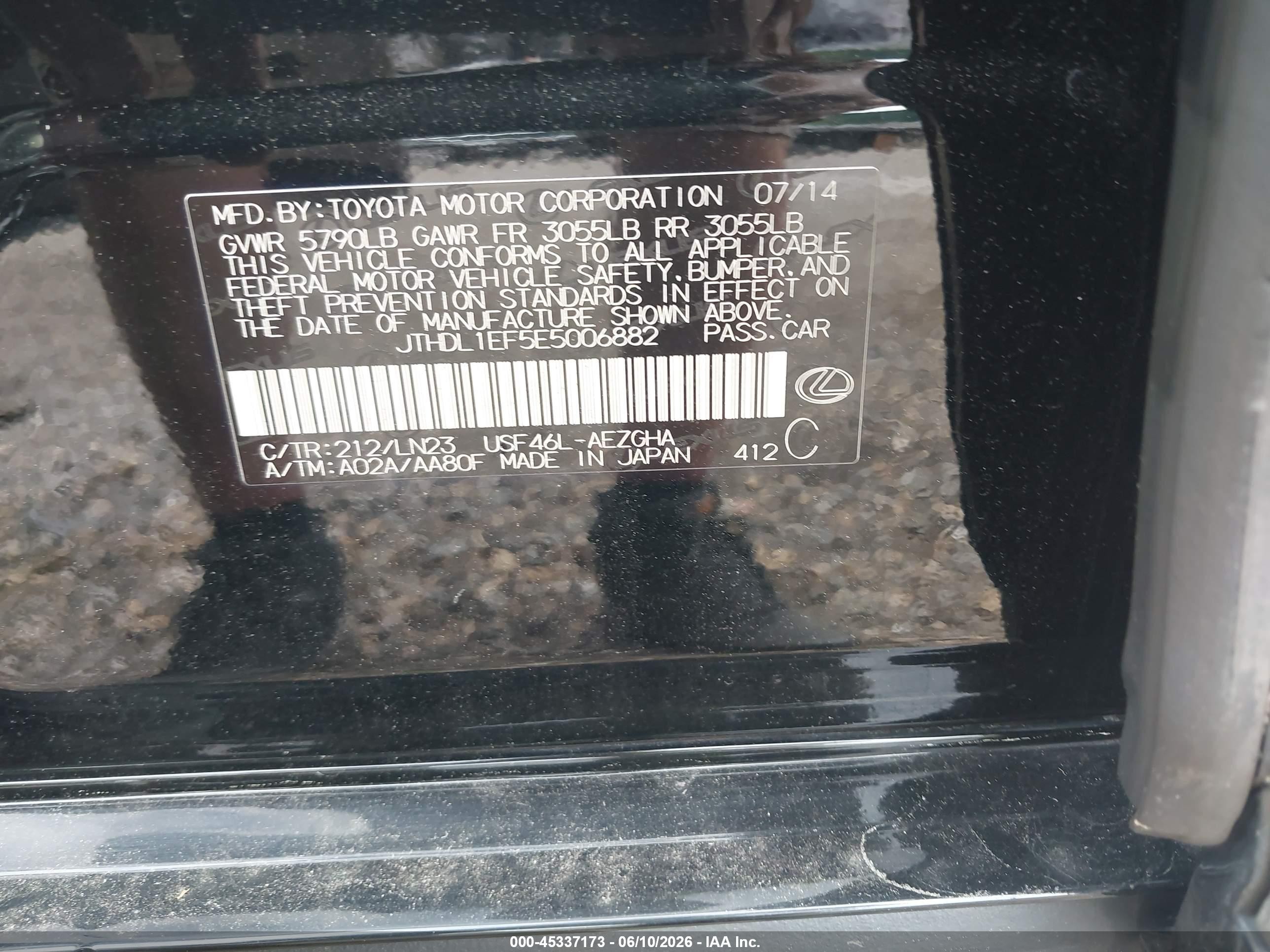 2014 Lexus Ls 460 L Black vin: JTHDL1EF5E5006882