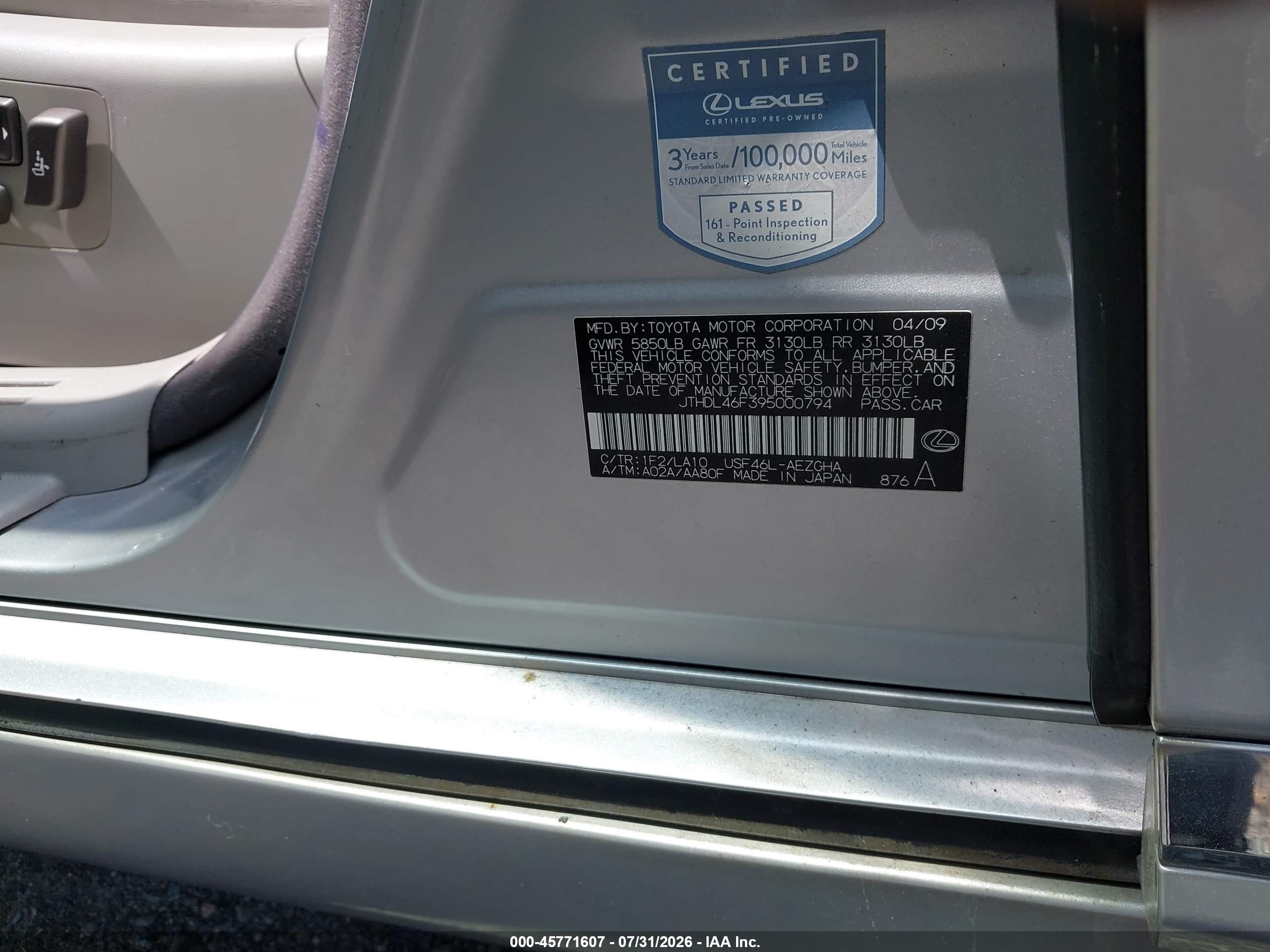 2009 Lexus Ls 460 L Silver vin: JTHDL46F395000794
