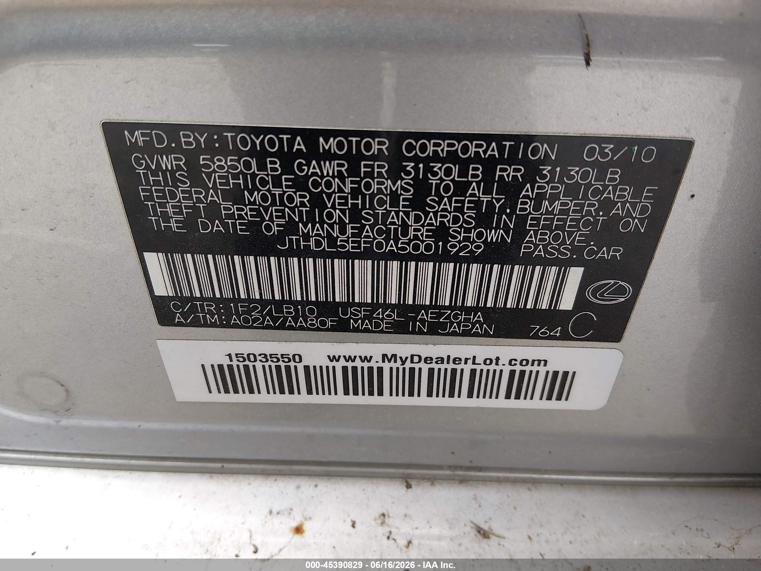 2010 Lexus Ls 460 L Silver vin: JTHDL5EF0A5001929
