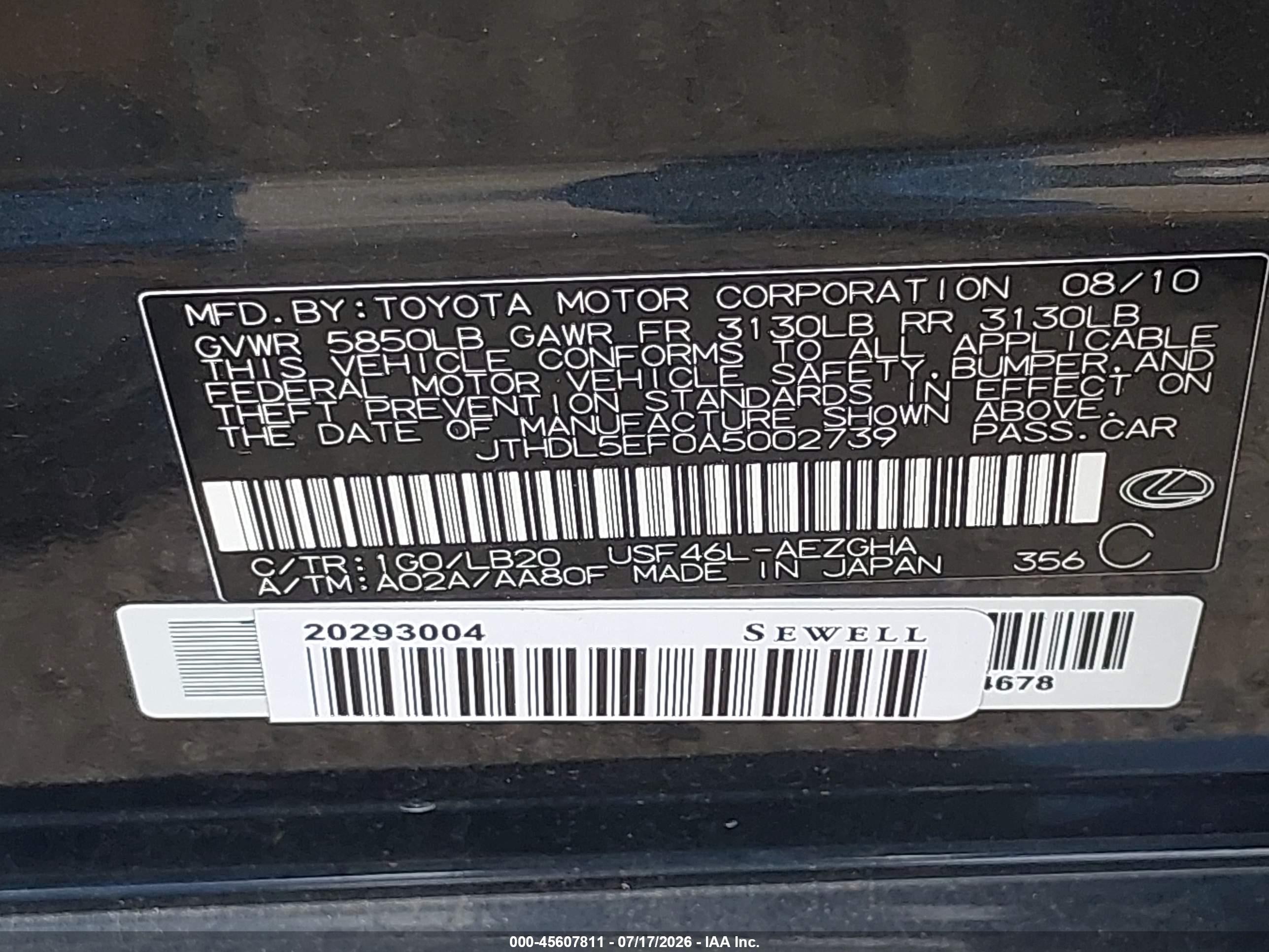 2010 Lexus Ls 460 L Gray vin: JTHDL5EF0A5002739