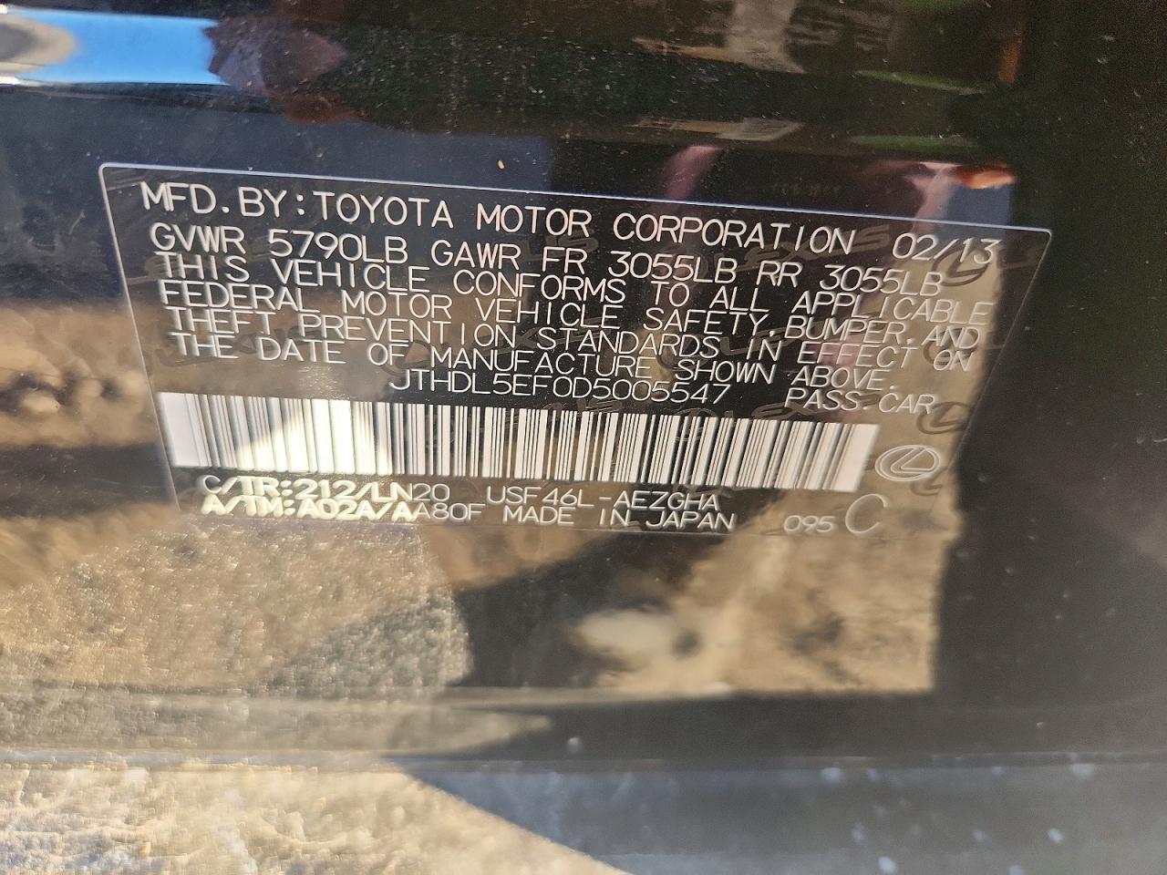 2013 Lexus Ls 460l Black vin: JTHDL5EF0D5005547