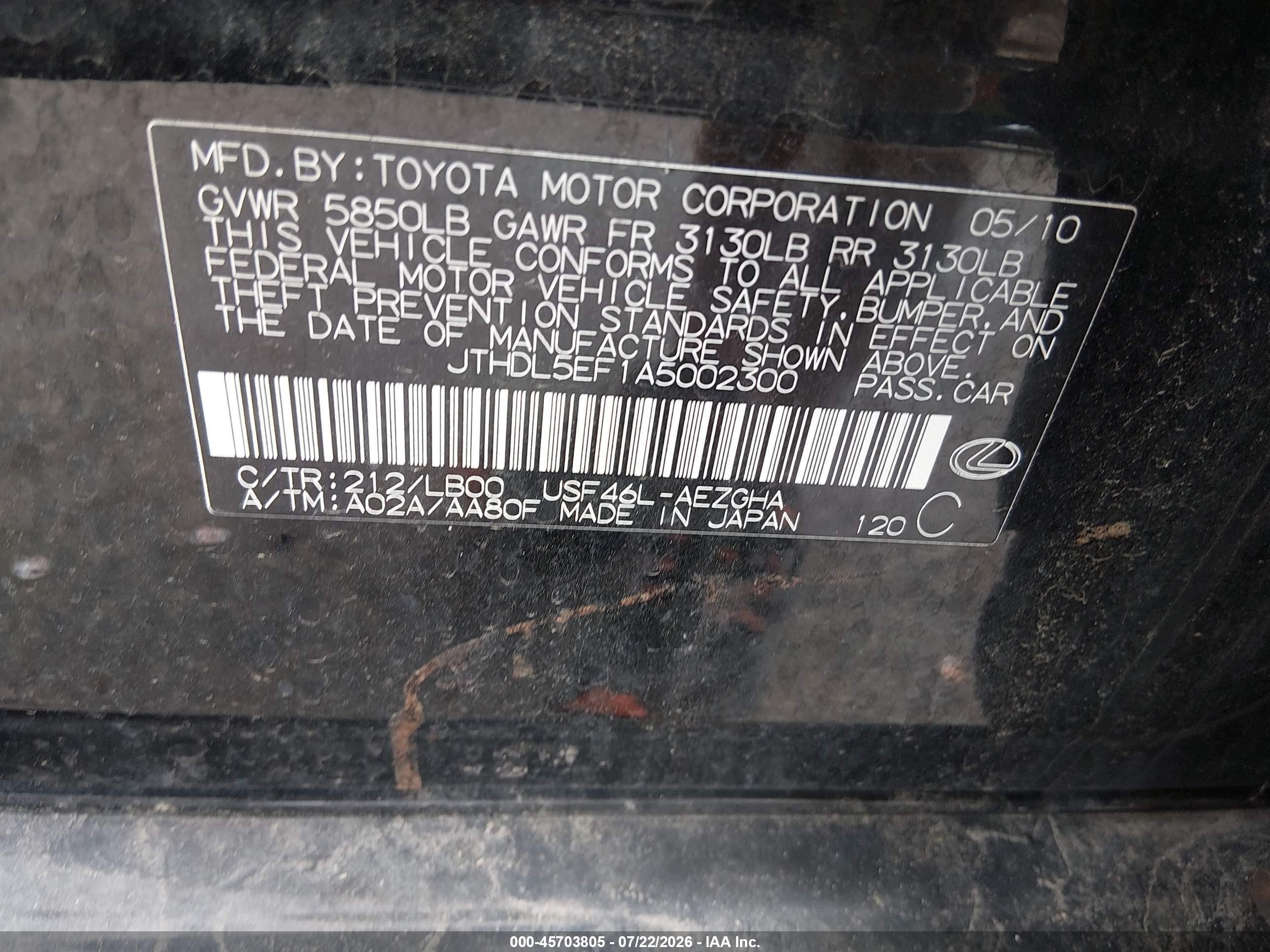 2010 Lexus Ls 460 L Black vin: JTHDL5EF1A5002300