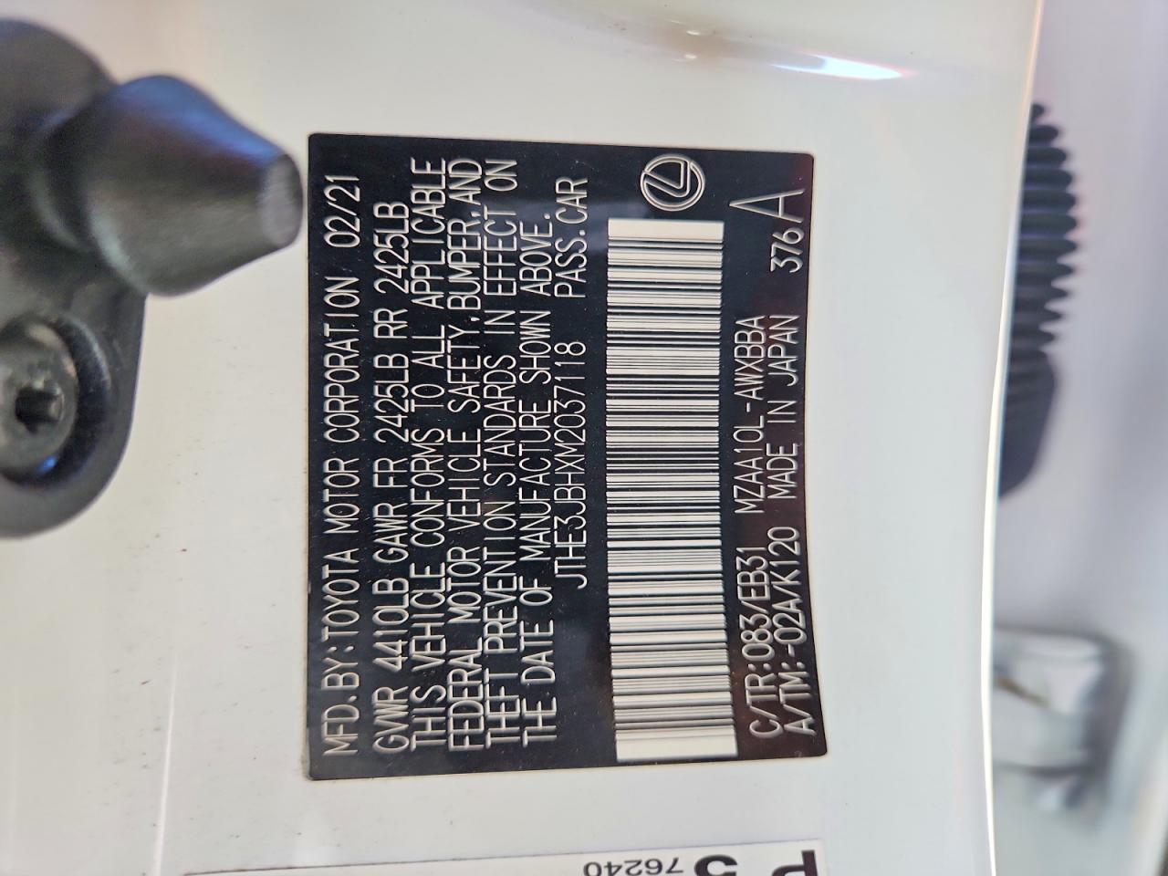 2021 Lexus Ux 200 White vin: JTHE3JBHXM2037118