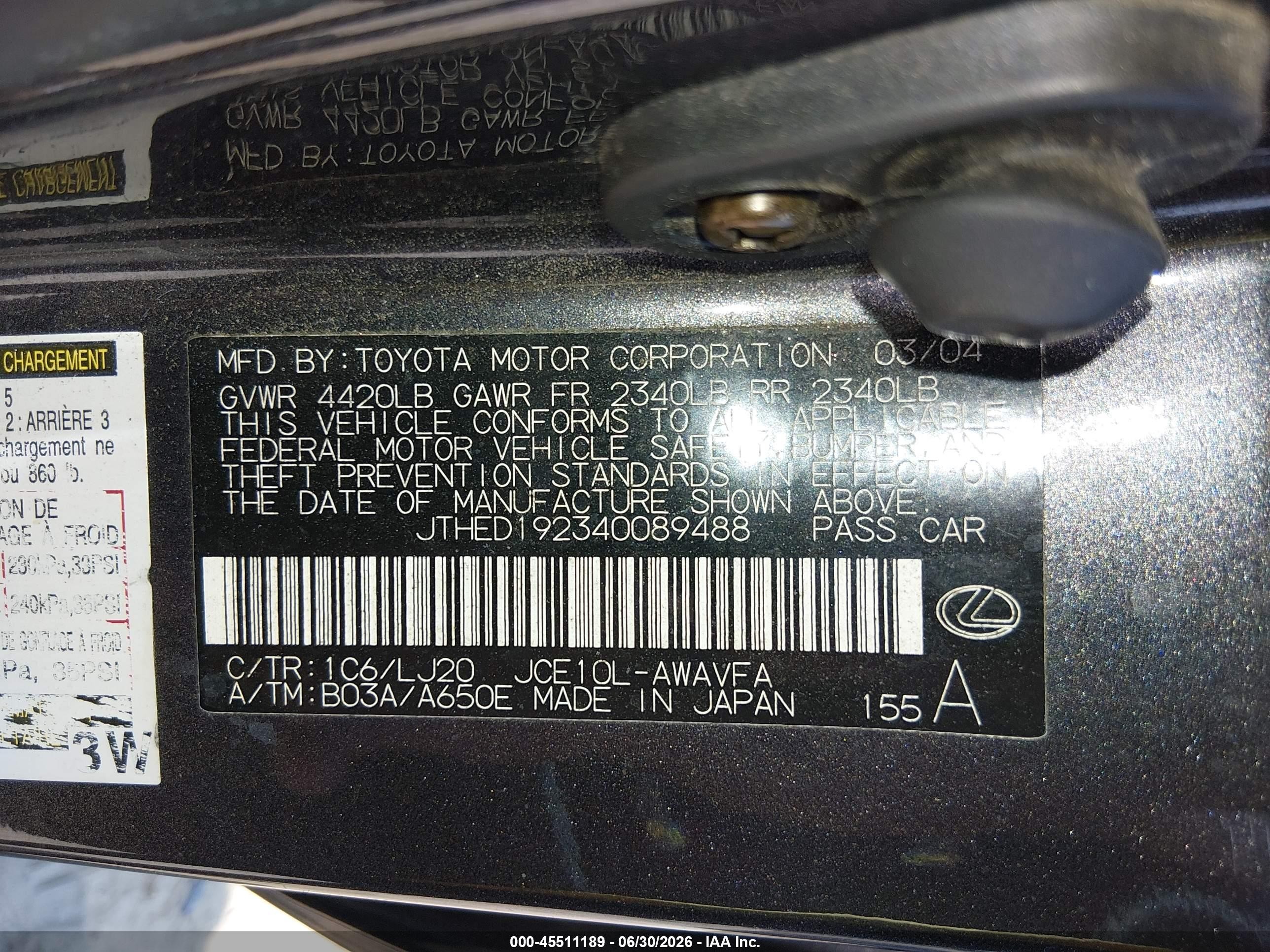 2004 Lexus Is 300 Sport Cross Gray vin: JTHED192340089488