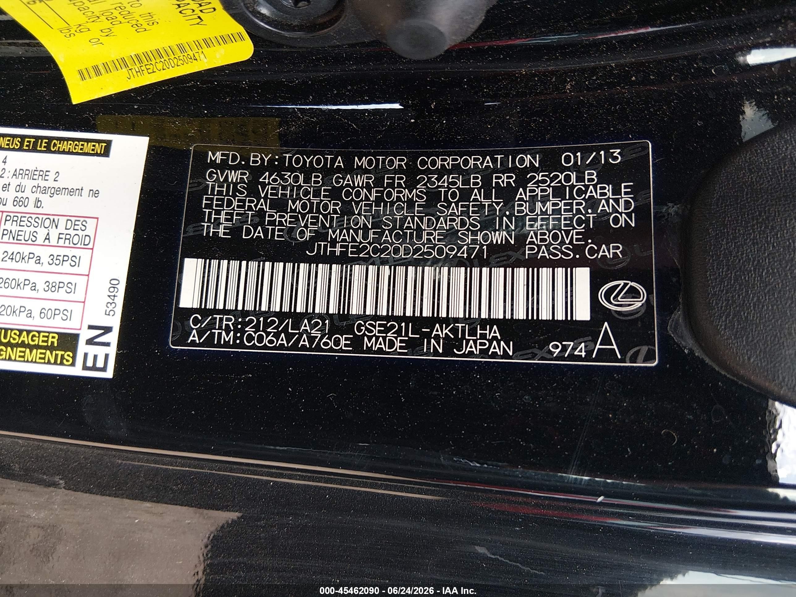 2013 Lexus Is 350c   Black vin: JTHFE2C20D2509471