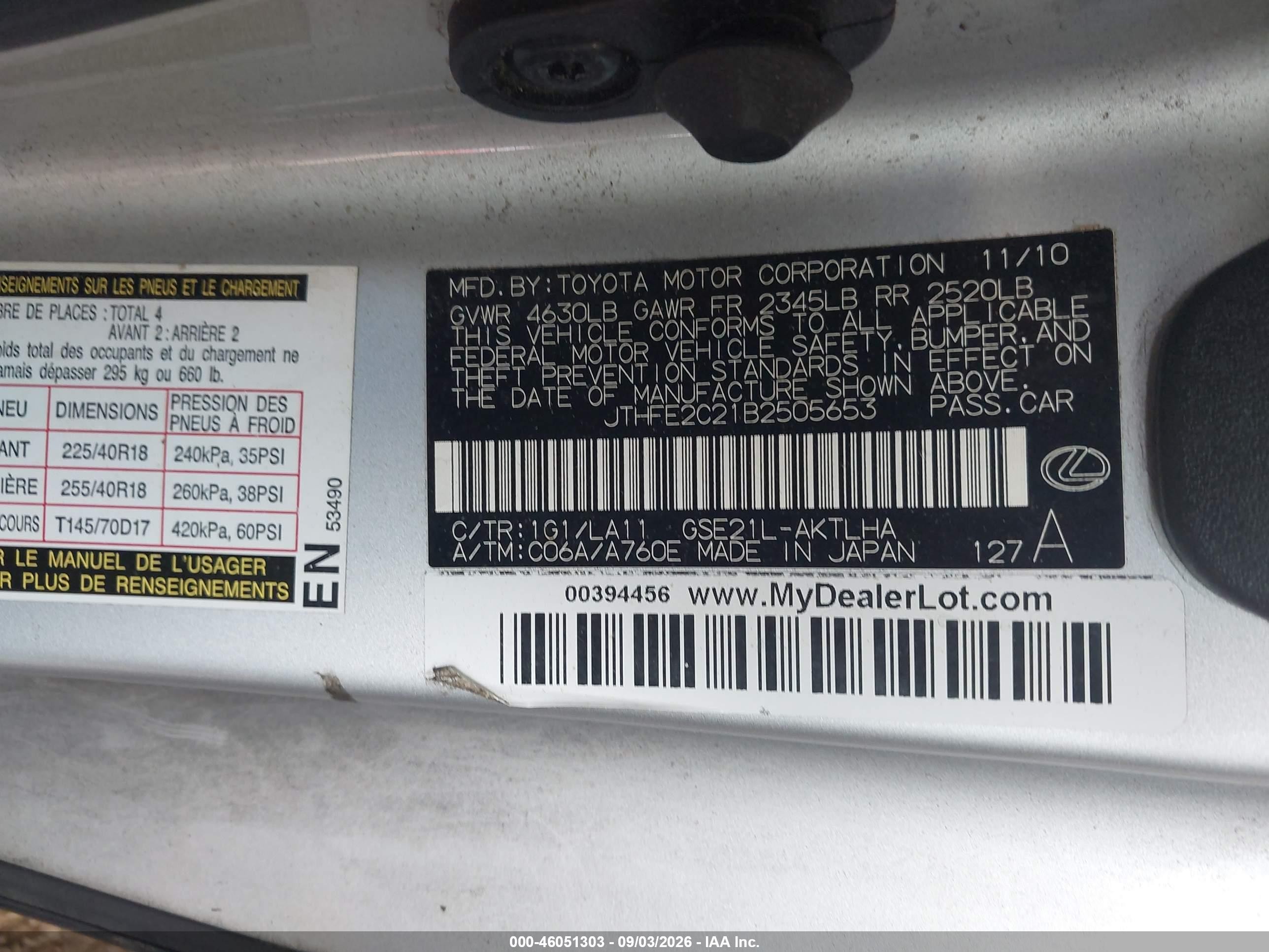 2011 Lexus Is 350c   Silver vin: JTHFE2C21B2505653